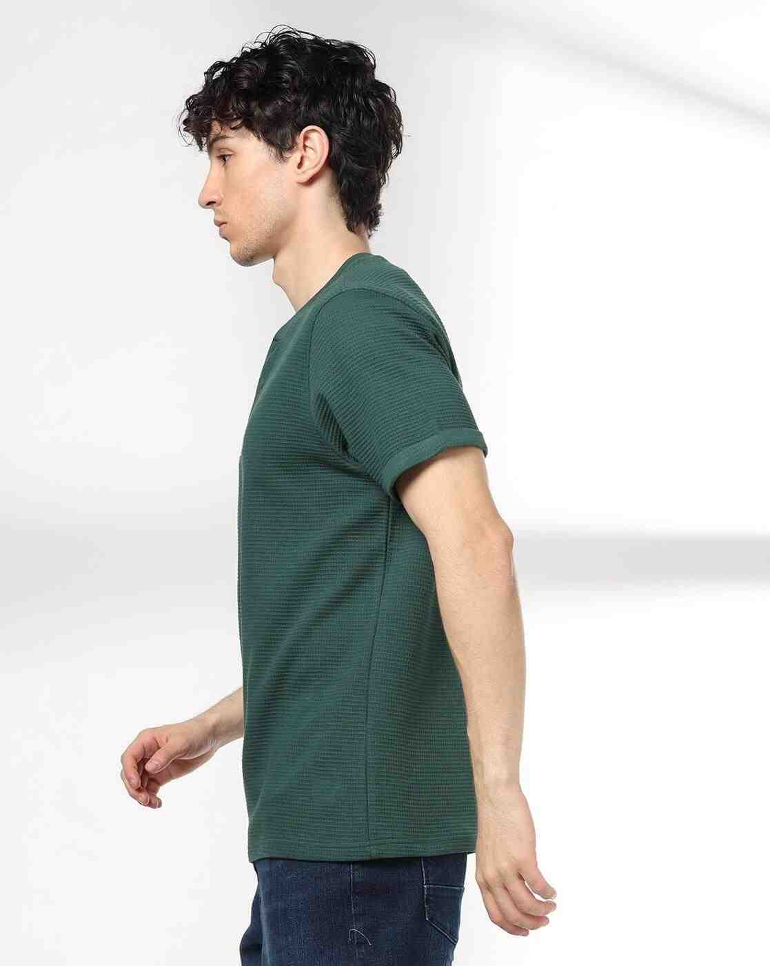 DNMX | Men Regular Fit Henley-Neck T-Shirt|1