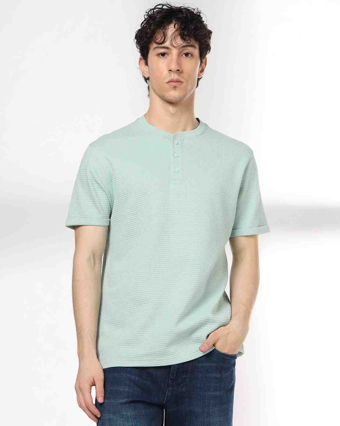 Men Regular Fit Henley-Neck T-Shirt