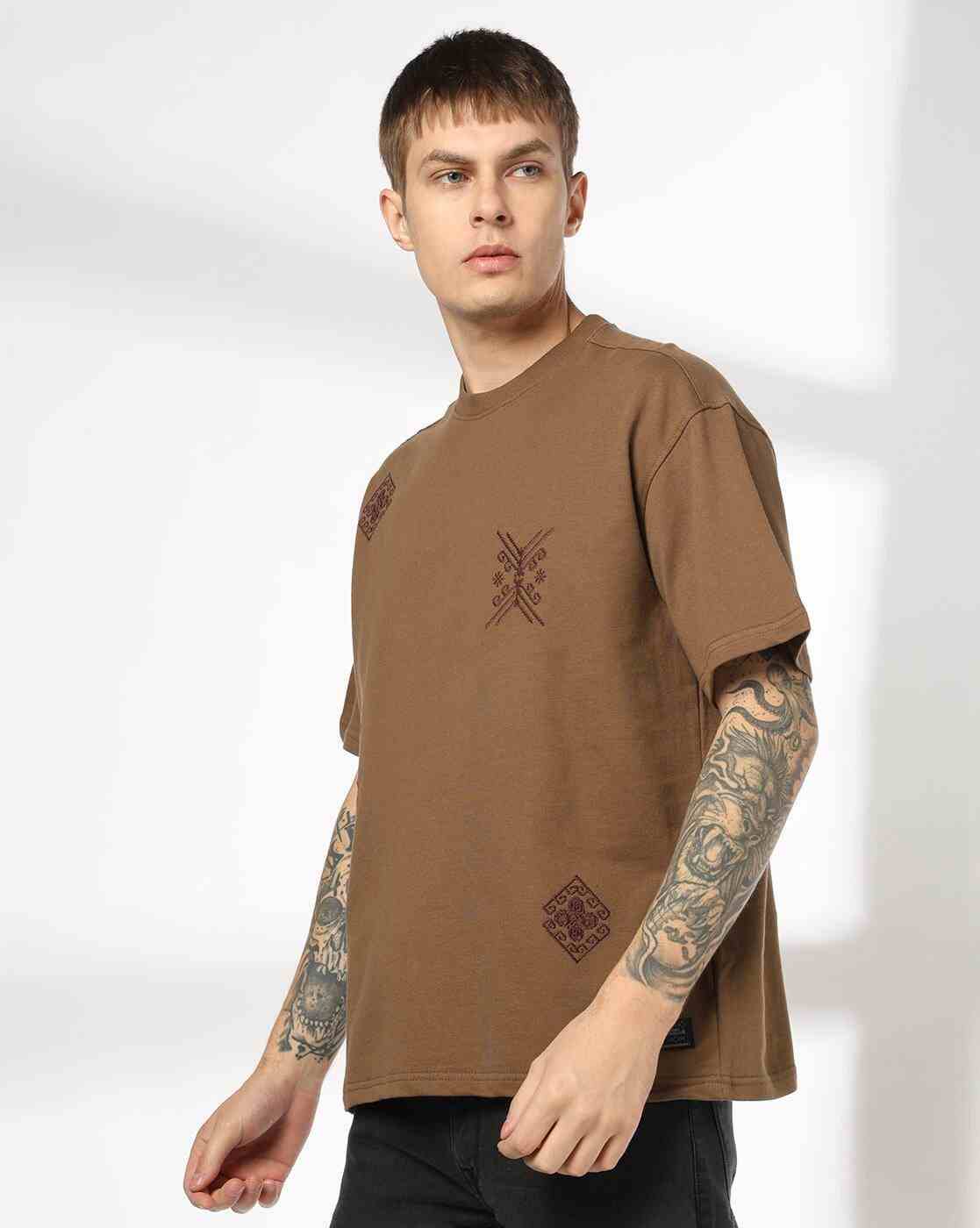 DNMX | Men Embroidered Boxy Fit Crew-Neck T-Shirt|1
