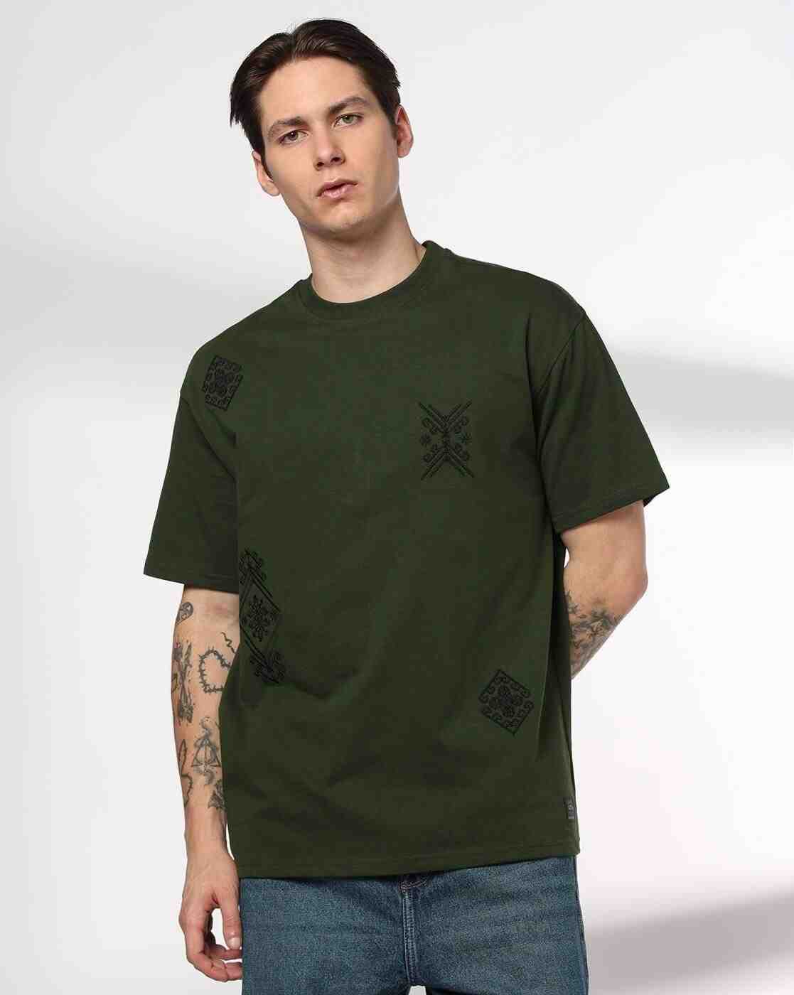 DNMX | Men Embroidered Boxy Fit Crew-Neck T-Shirt|0