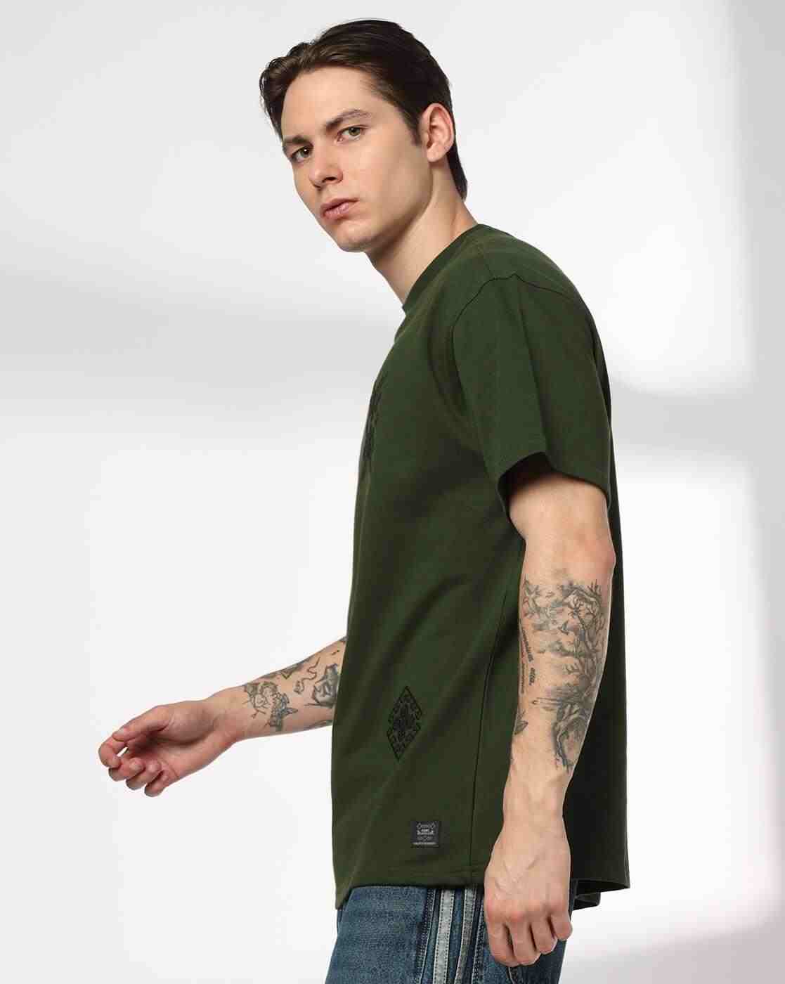 DNMX | Men Embroidered Boxy Fit Crew-Neck T-Shirt|1