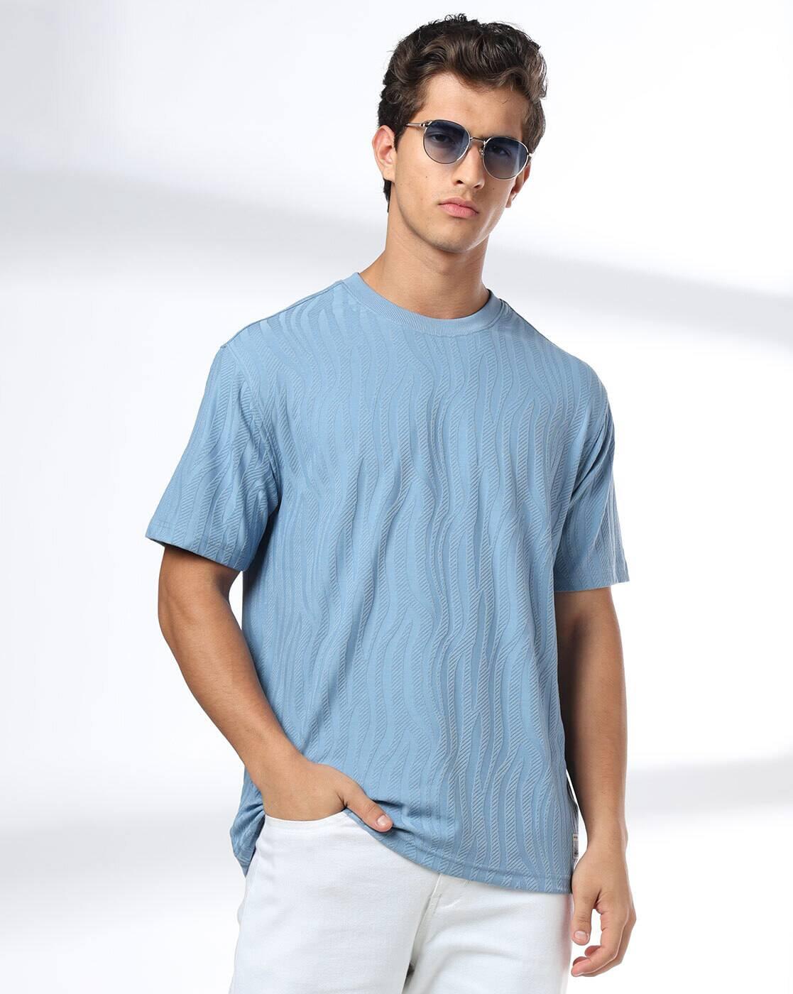 DNMX | Men Patterned Relaxed Fit Crew-Neck T-Shirt|0
