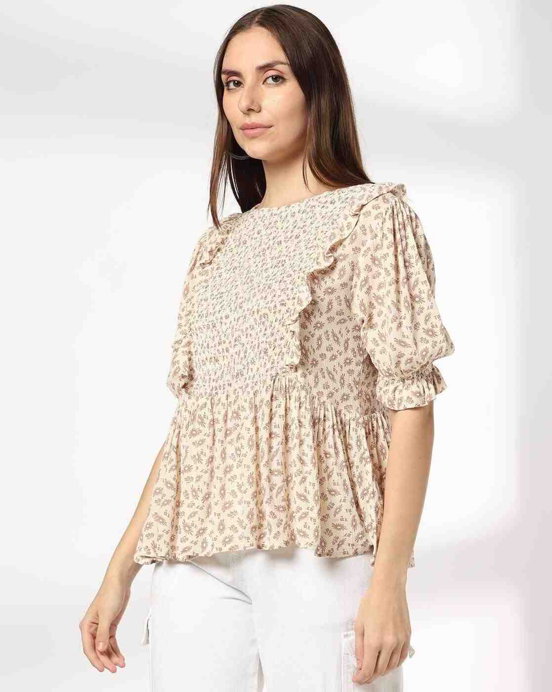 DNMX | Women Printed Peplum Top with Smocking|1