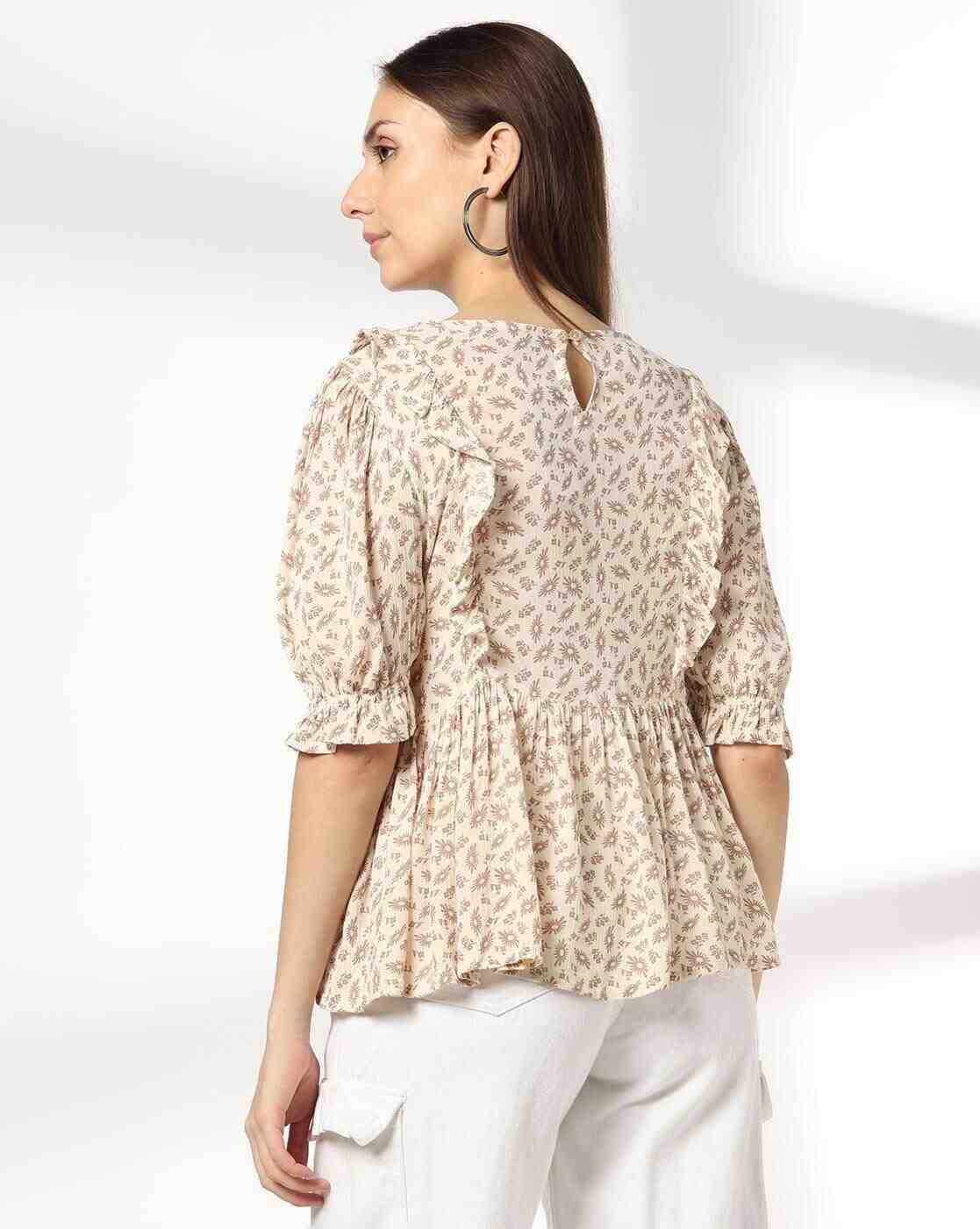DNMX | Women Printed Peplum Top with Smocking|2