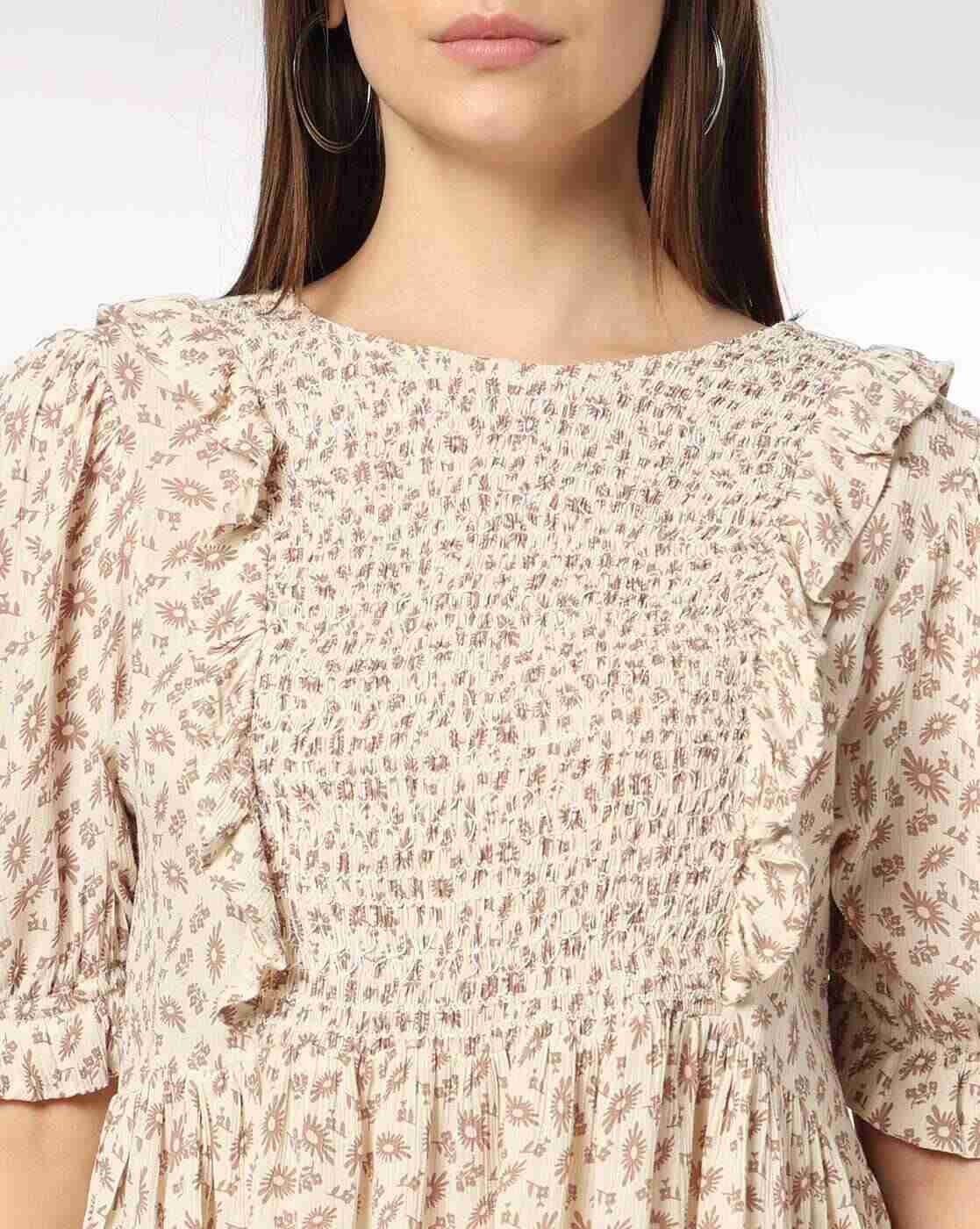 DNMX | Women Printed Peplum Top with Smocking|3