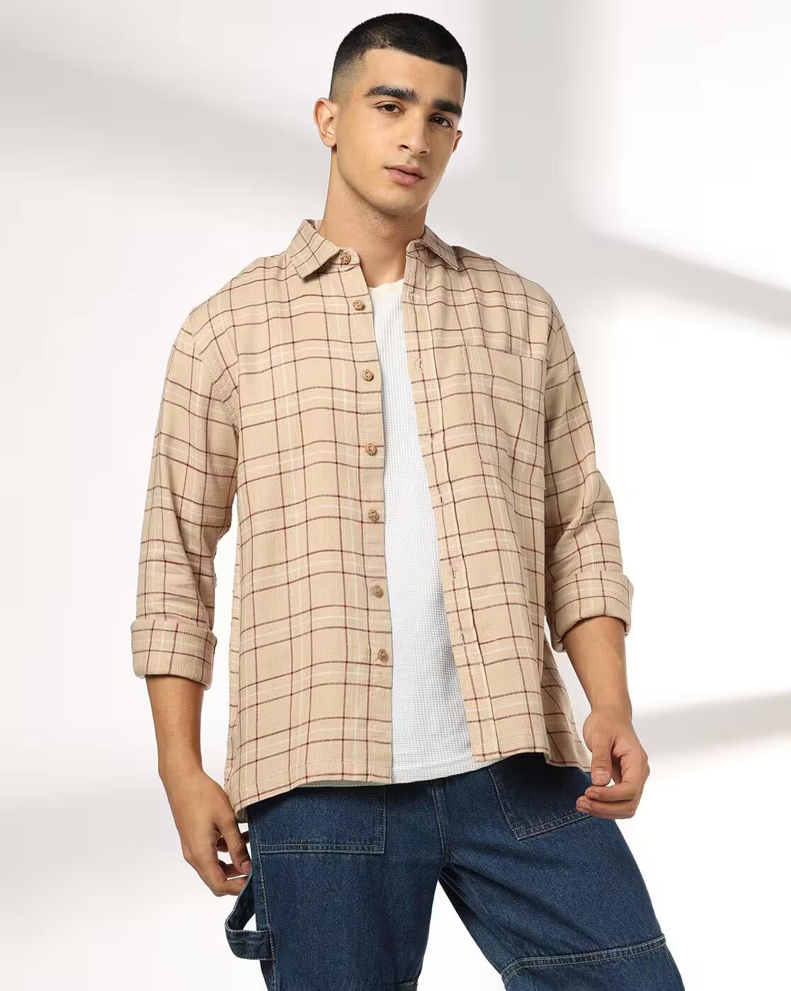 DNMX | Men Checked Regular Fit Shirt|0
