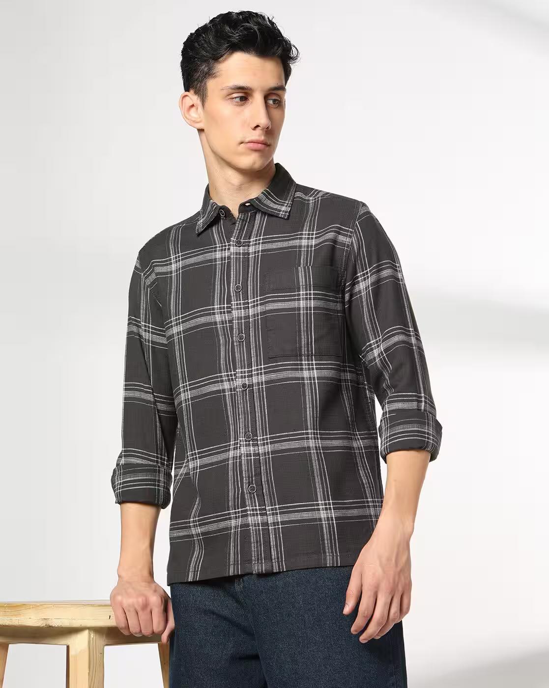DNMX | Men Checked Regular Fit Shirt|0