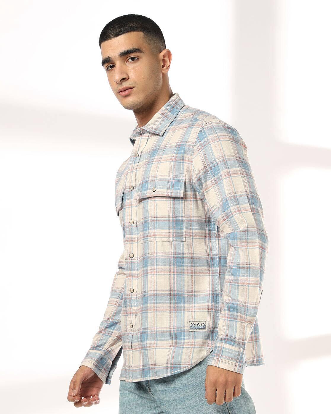 DNMX | Men Checked Regular Fit Shirts with Flap Pockets|1