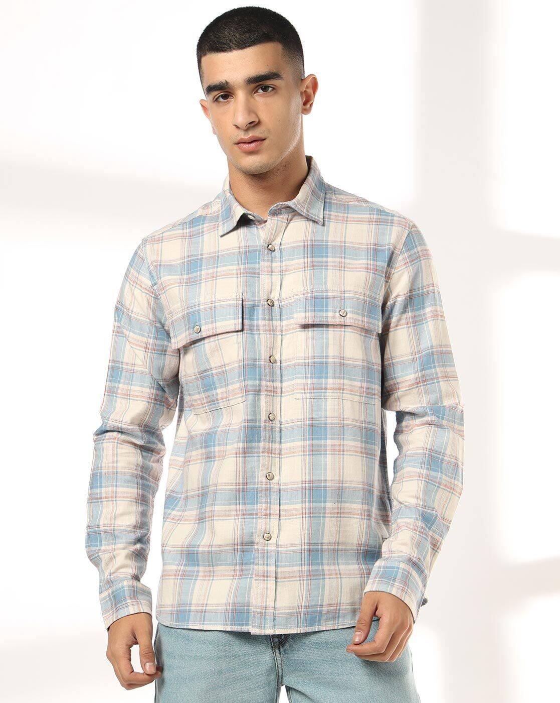 DNMX | Men Checked Regular Fit Shirts with Flap Pockets|3