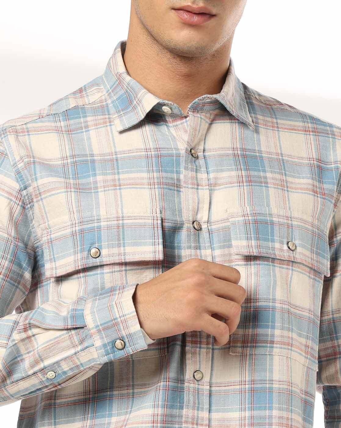 DNMX | Men Checked Regular Fit Shirts with Flap Pockets|4