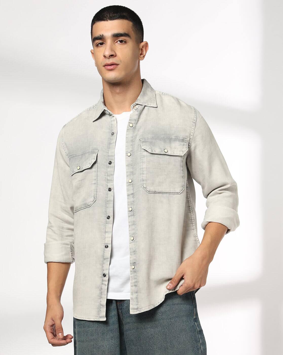 DNMX | Men Washed Regular Fit Shirt with Flap Pockets|0