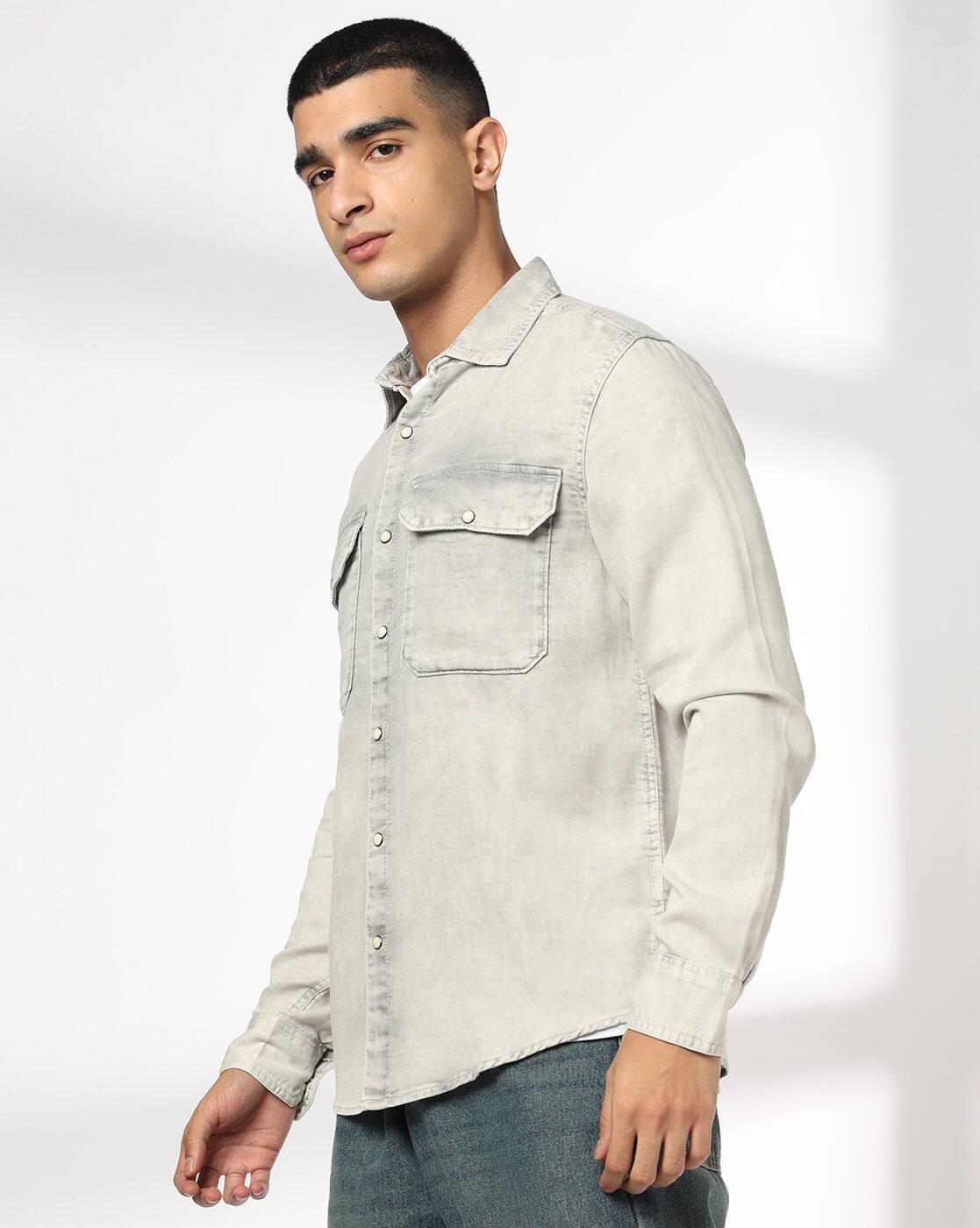 DNMX | Men Washed Regular Fit Shirt with Flap Pockets|1