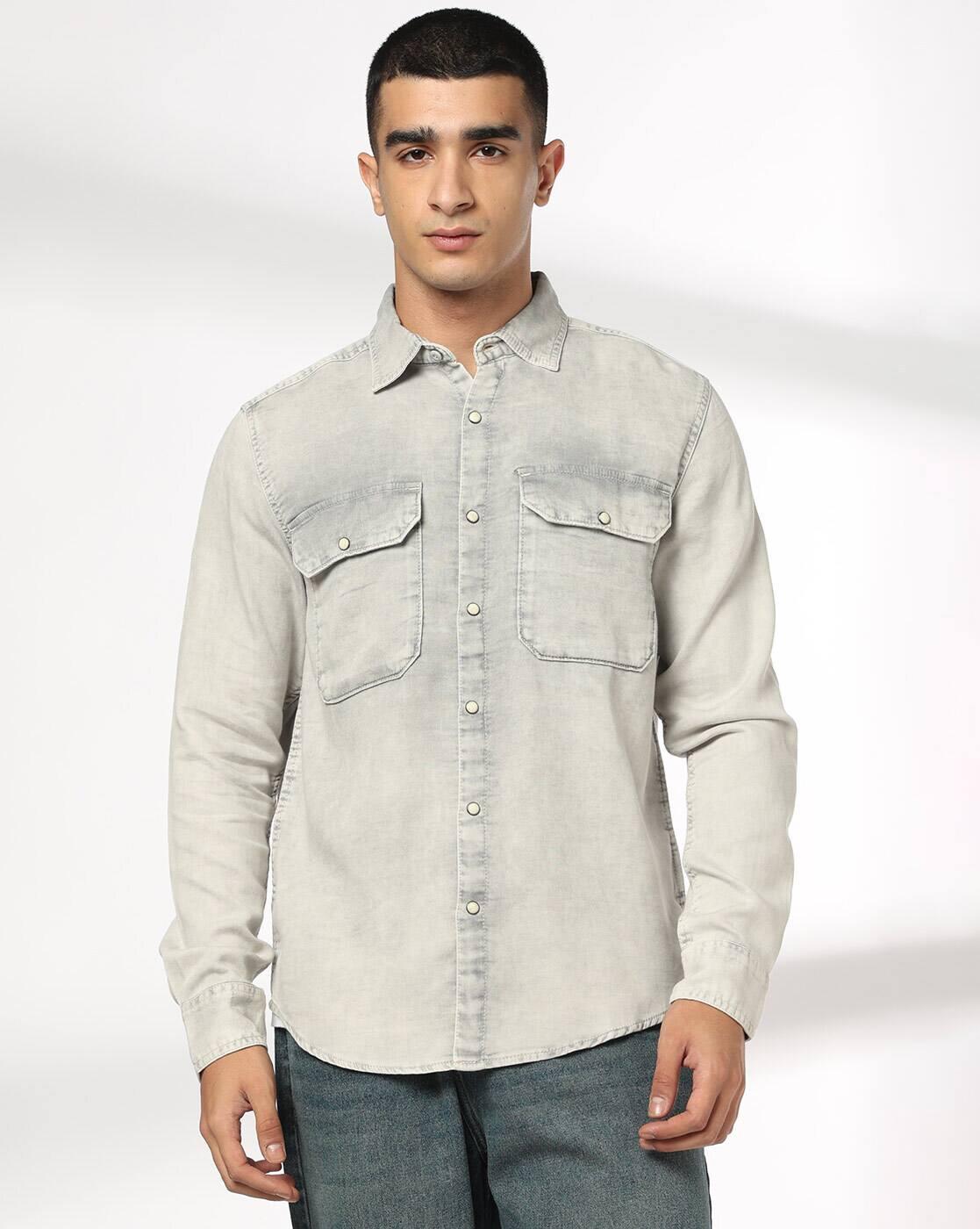 DNMX | Men Washed Regular Fit Shirt with Flap Pockets|3