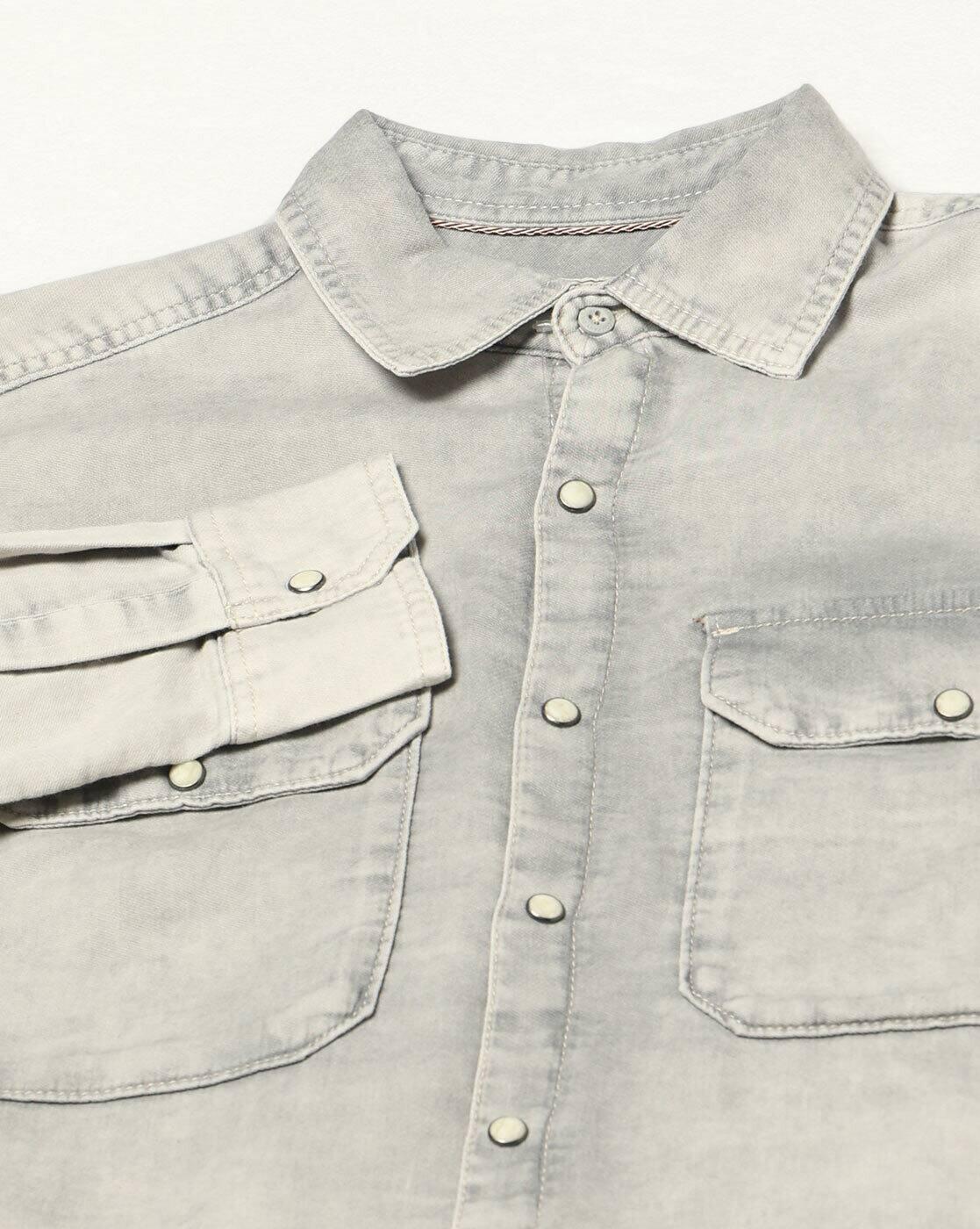 DNMX | Men Washed Regular Fit Shirt with Flap Pockets|5