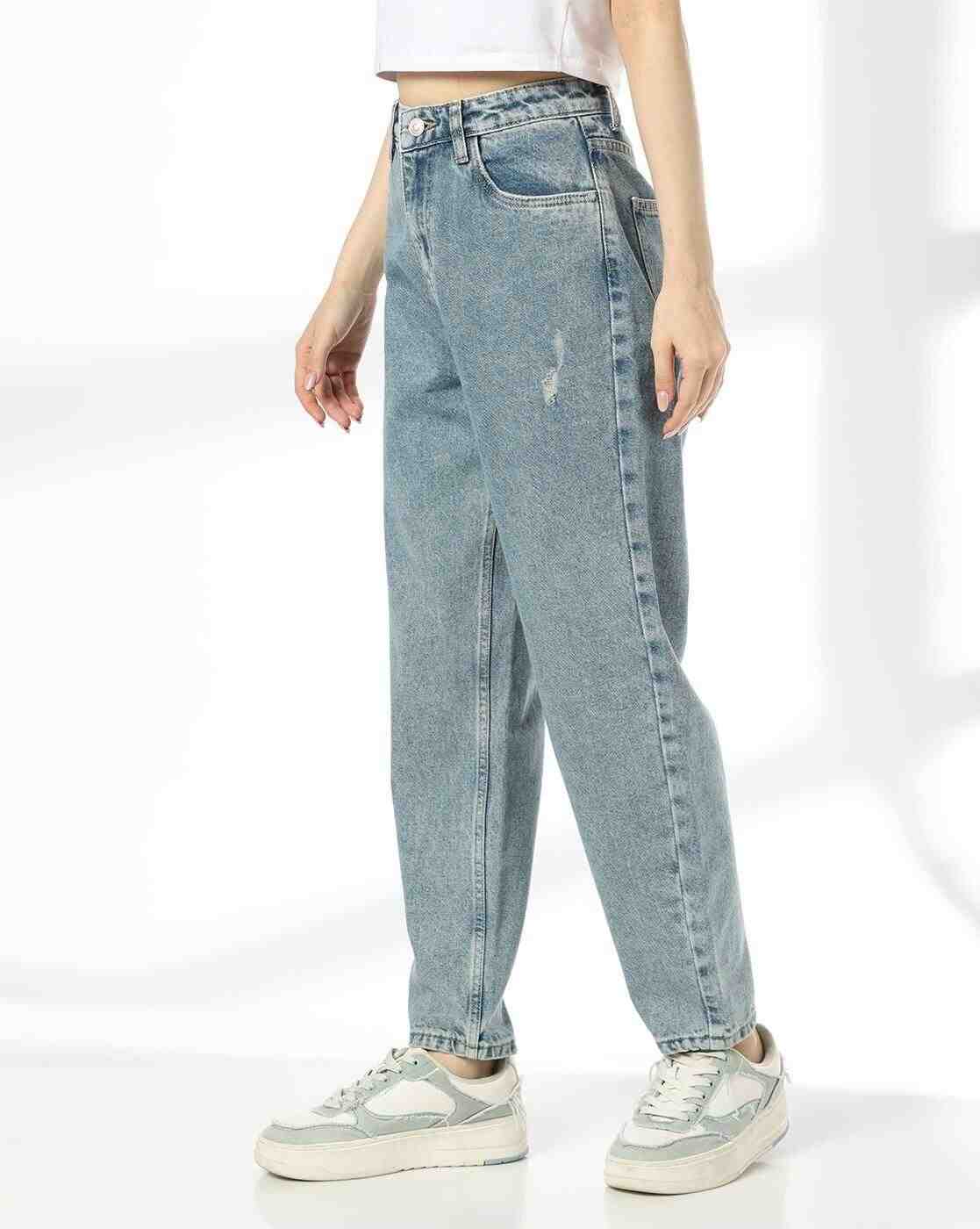 DNMX | Women Lightly Washed Distressed Mom Fit Jeans|1
