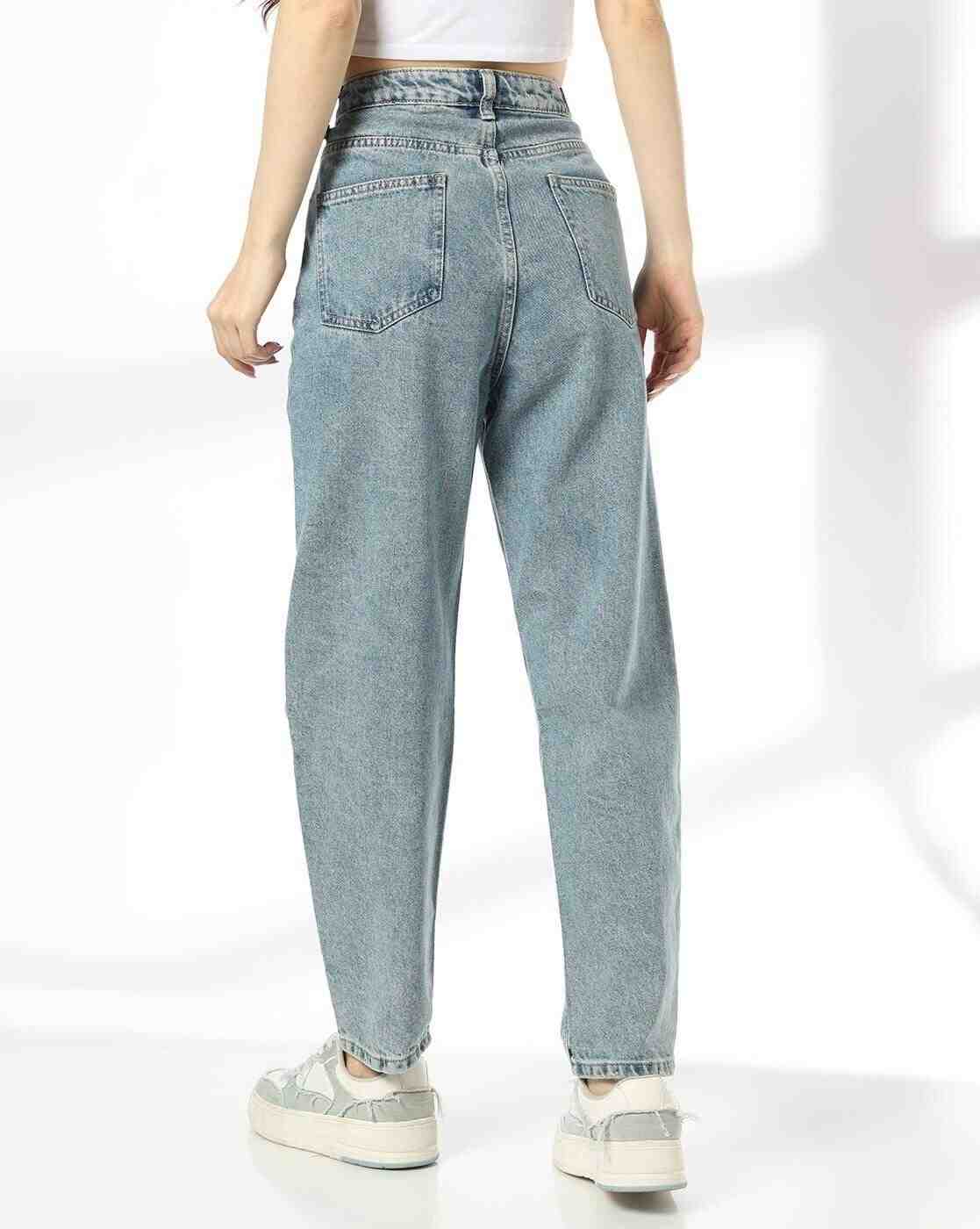 DNMX | Women Lightly Washed Distressed Mom Fit Jeans|2