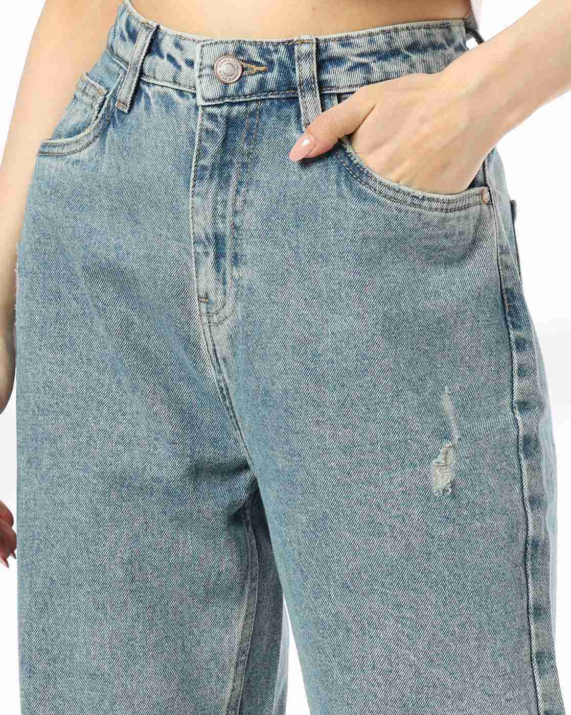 DNMX | Women Lightly Washed Distressed Mom Fit Jeans|3