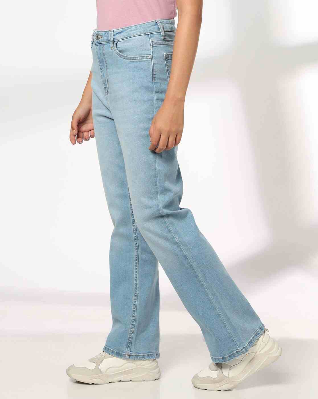 DNMX | Women Mid-Wash High-Rise Bootcut Jeans|1
