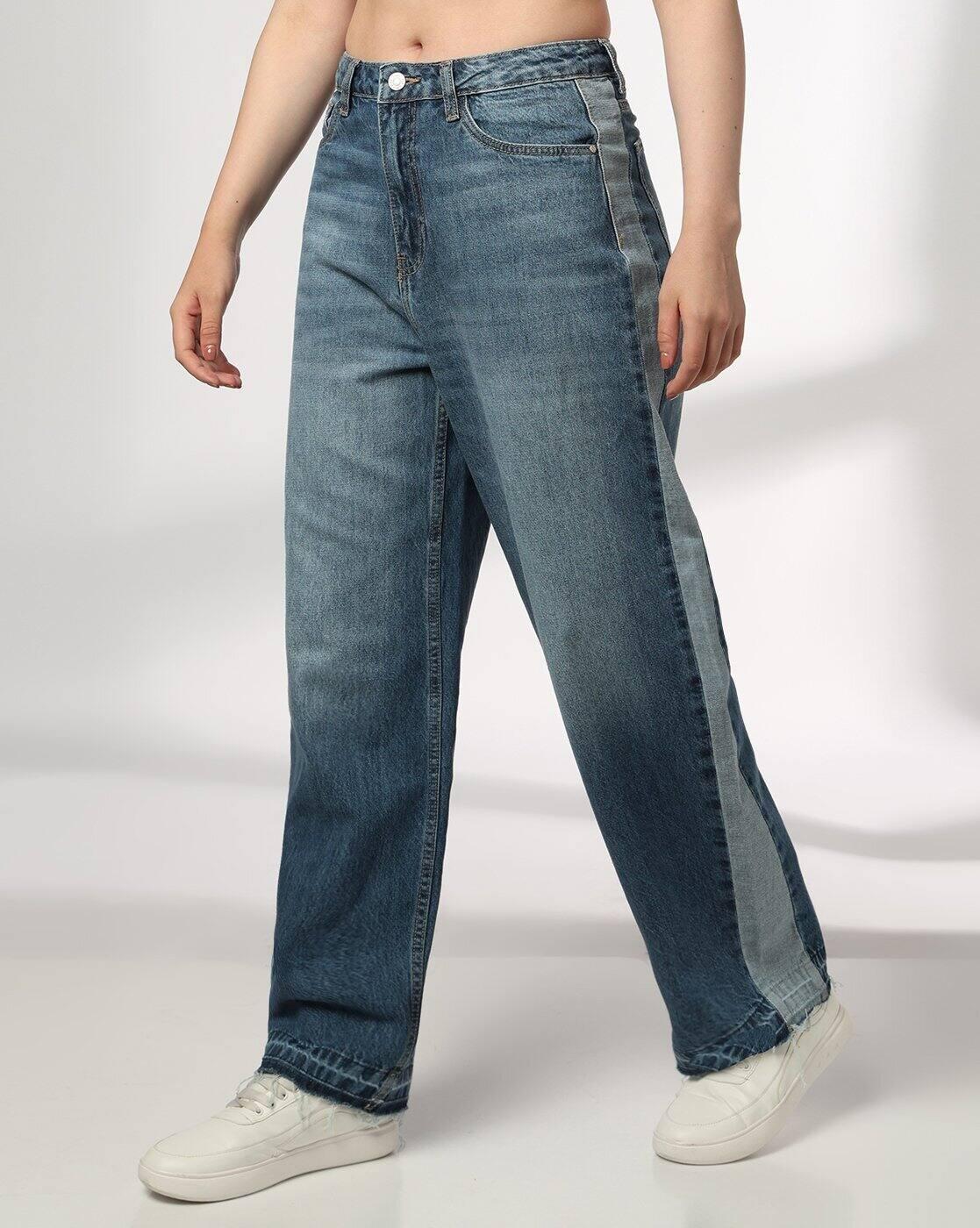 DNMX | Women Mid-Wash Baggy Jeans|0
