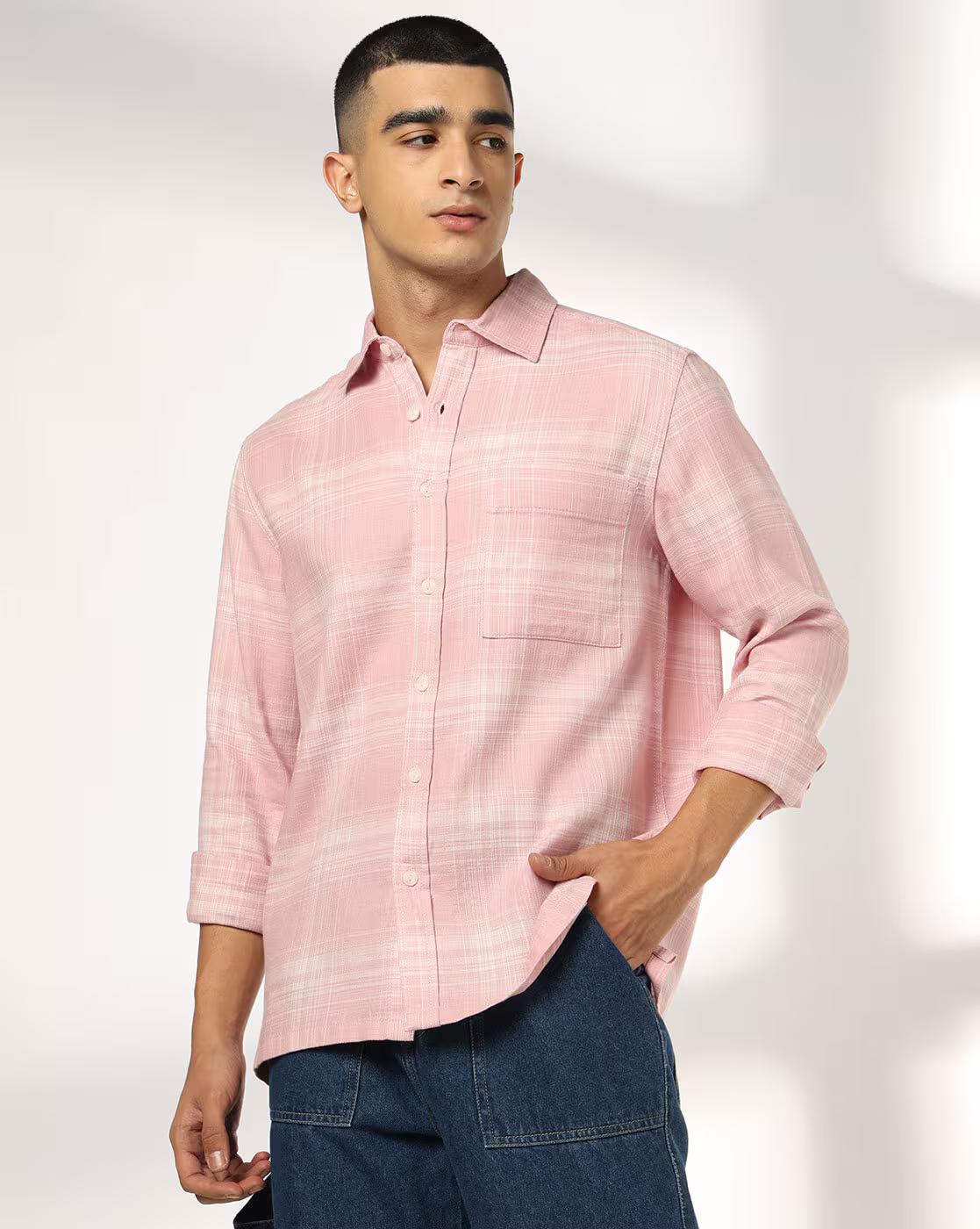 DNMX | Men Checked Regular Fit Shirt with Patch Pocket|0