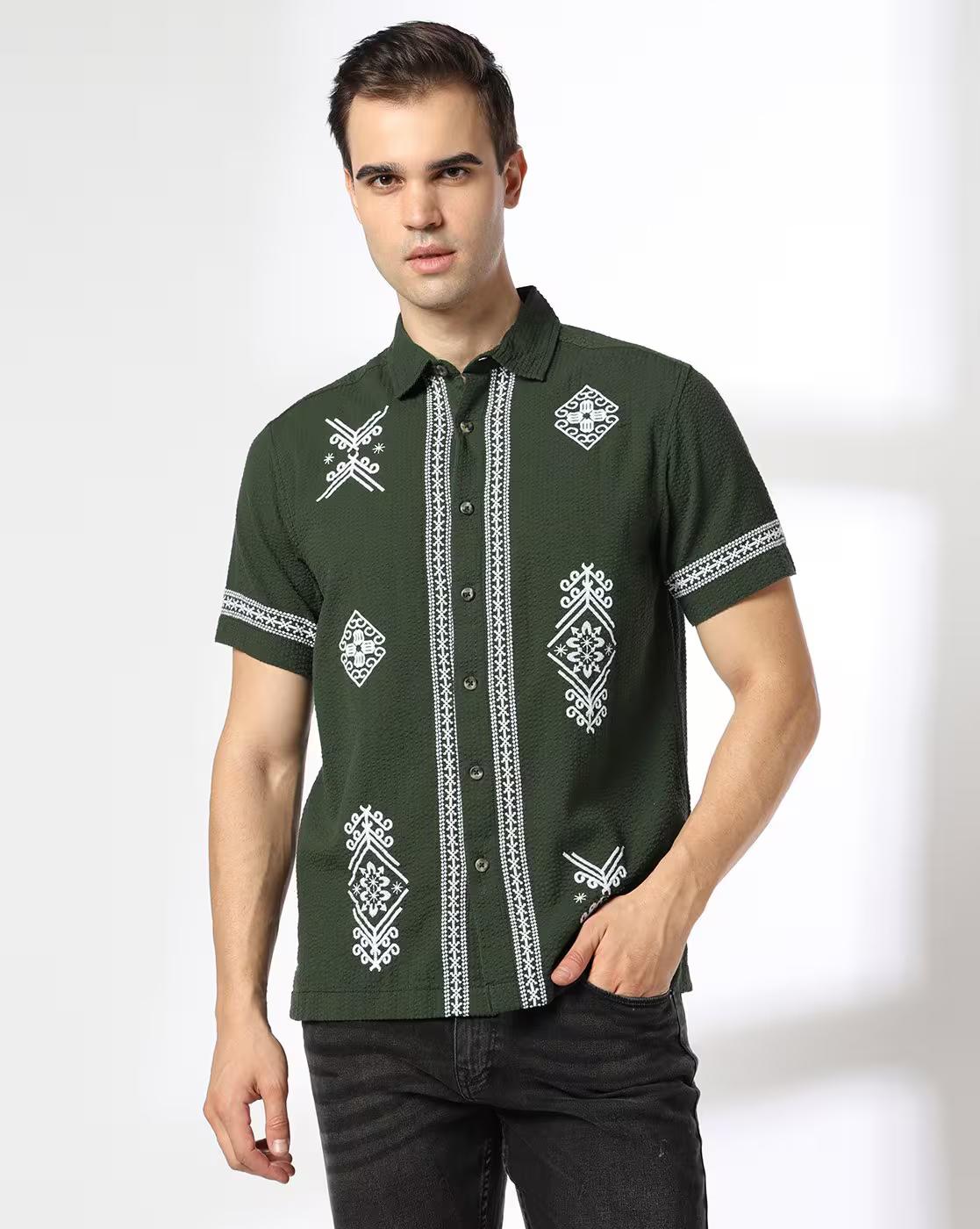 DNMX | Men Embroidered Regular Fit Shirt|0