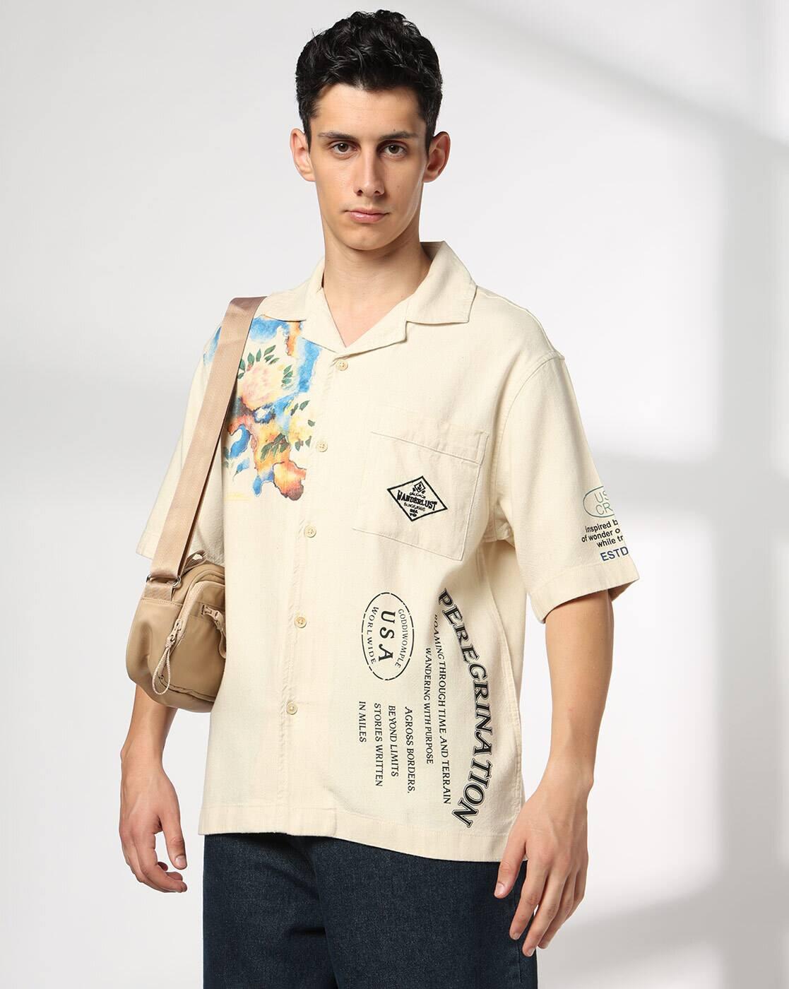 DNMX | Men Typographic Print Relaxed Fit Shirt with Patch Pocket|0