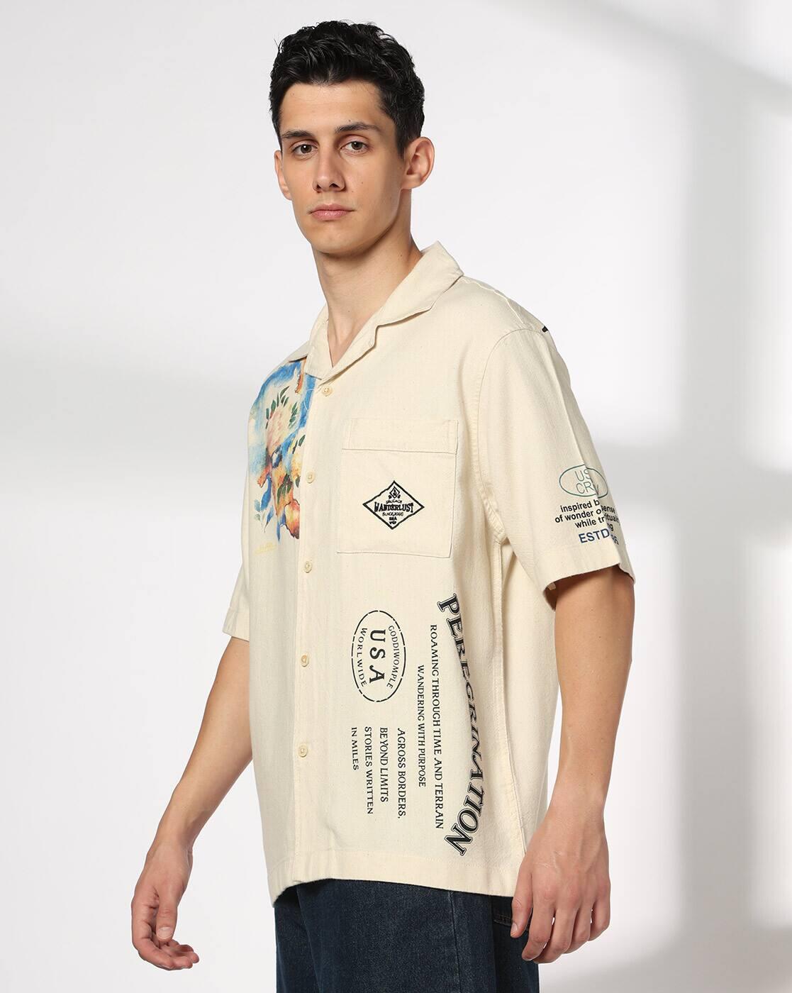 DNMX | Men Typographic Print Relaxed Fit Shirt with Patch Pocket|1