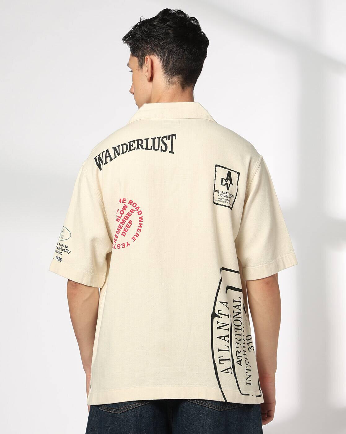 DNMX | Men Typographic Print Relaxed Fit Shirt with Patch Pocket|2