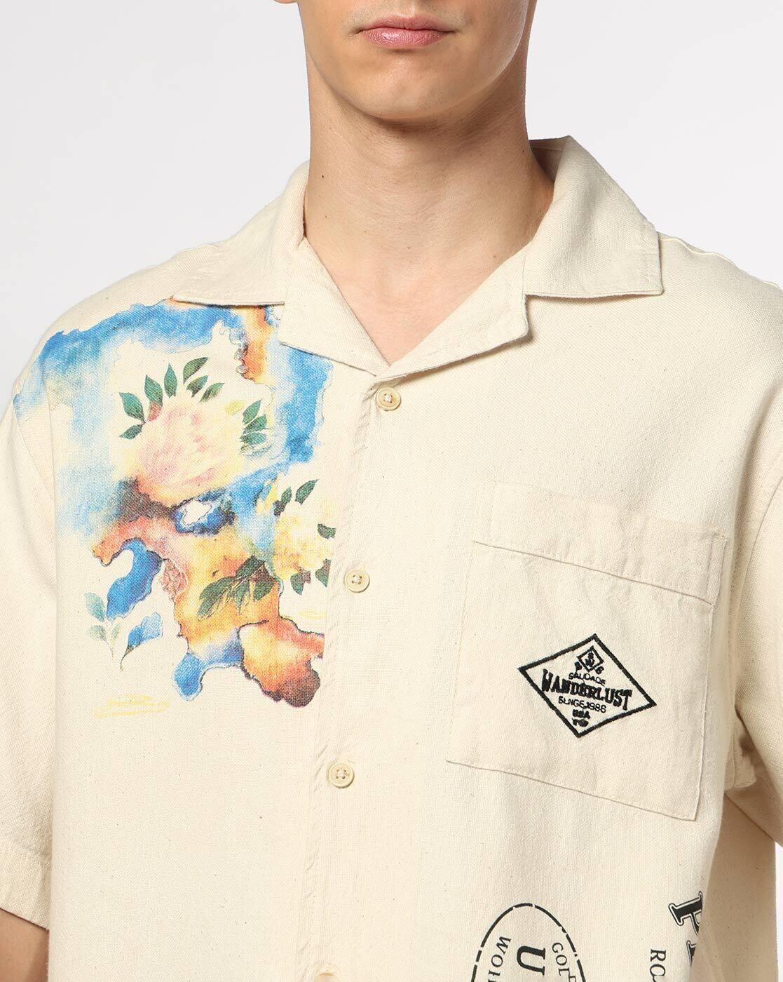 DNMX | Men Typographic Print Relaxed Fit Shirt with Patch Pocket|3