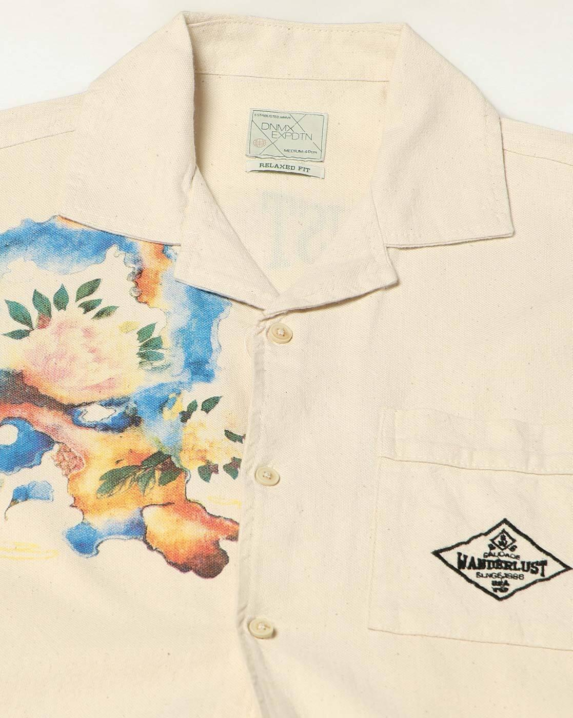 DNMX | Men Typographic Print Relaxed Fit Shirt with Patch Pocket|4