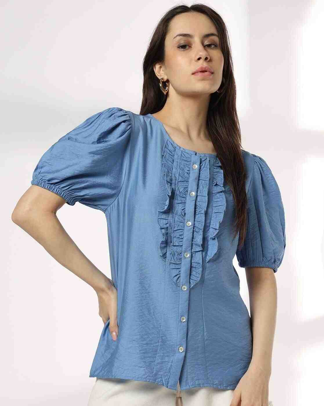 DNMX | Women Relaxed Fit Round-Neck Ruffled Top|3