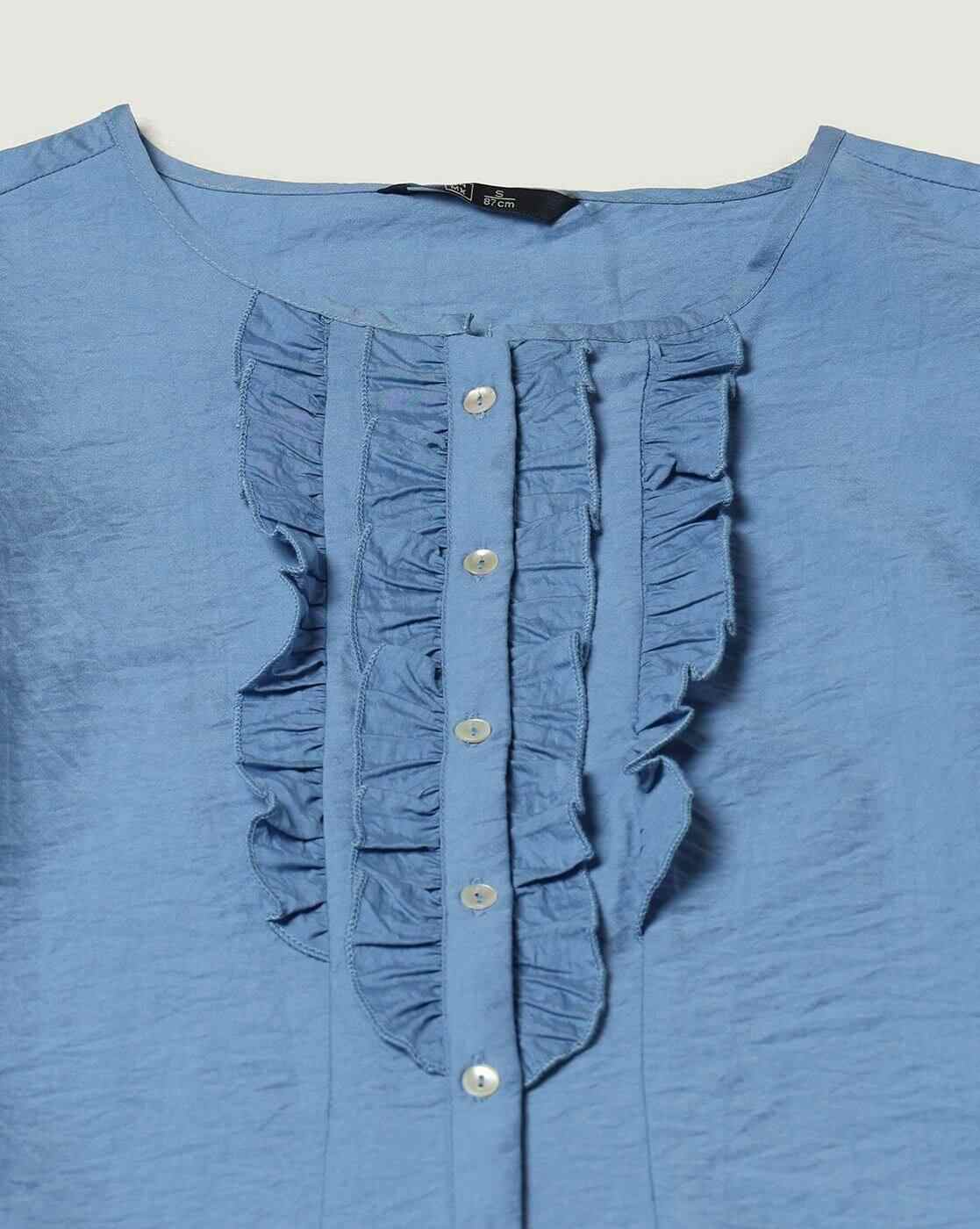 DNMX | Women Relaxed Fit Round-Neck Ruffled Top|4