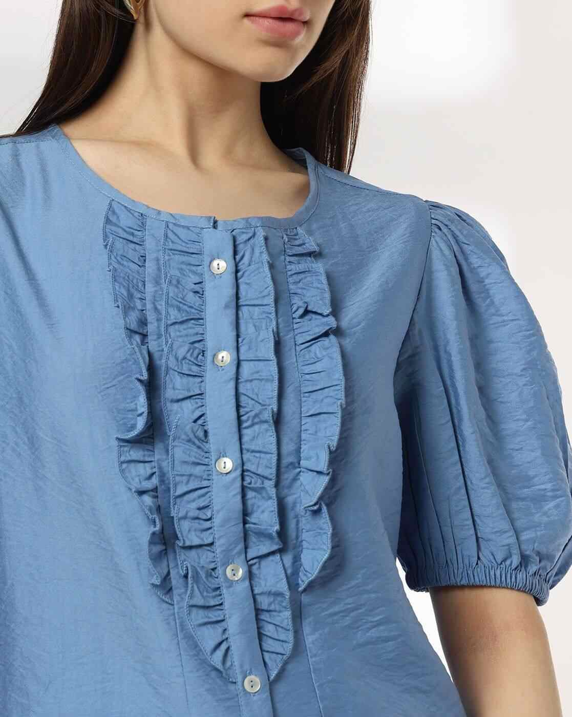 DNMX | Women Relaxed Fit Round-Neck Ruffled Top|5