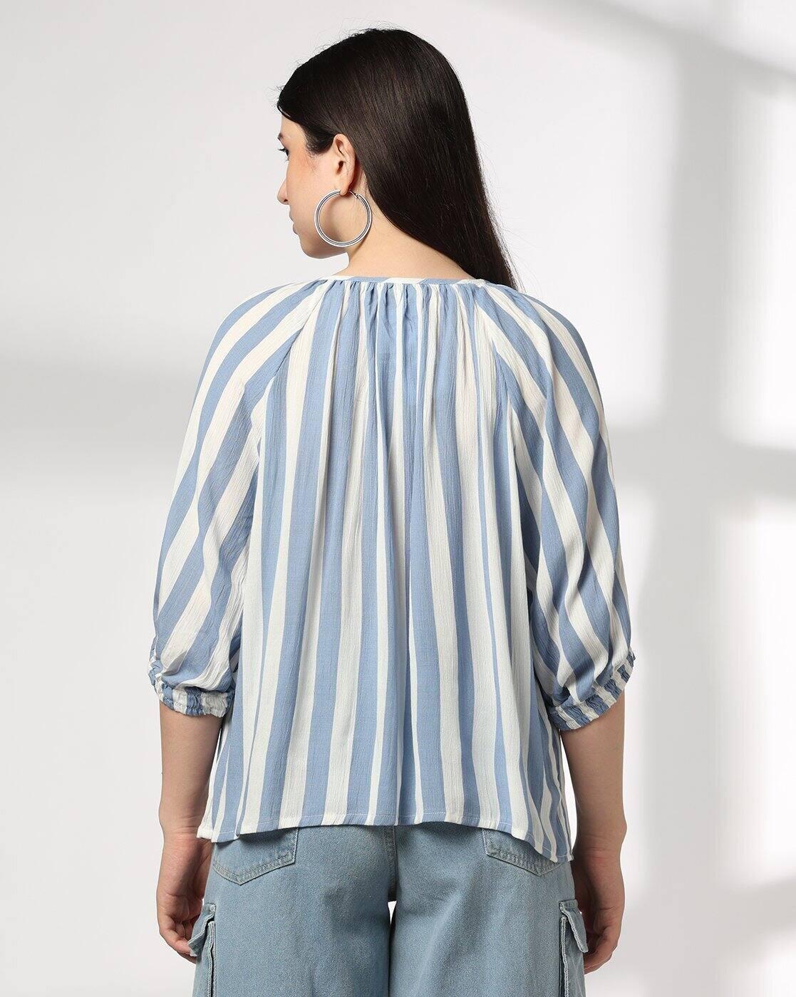 DNMX | Women Striped Relaxed Fit Round-Neck Top|2