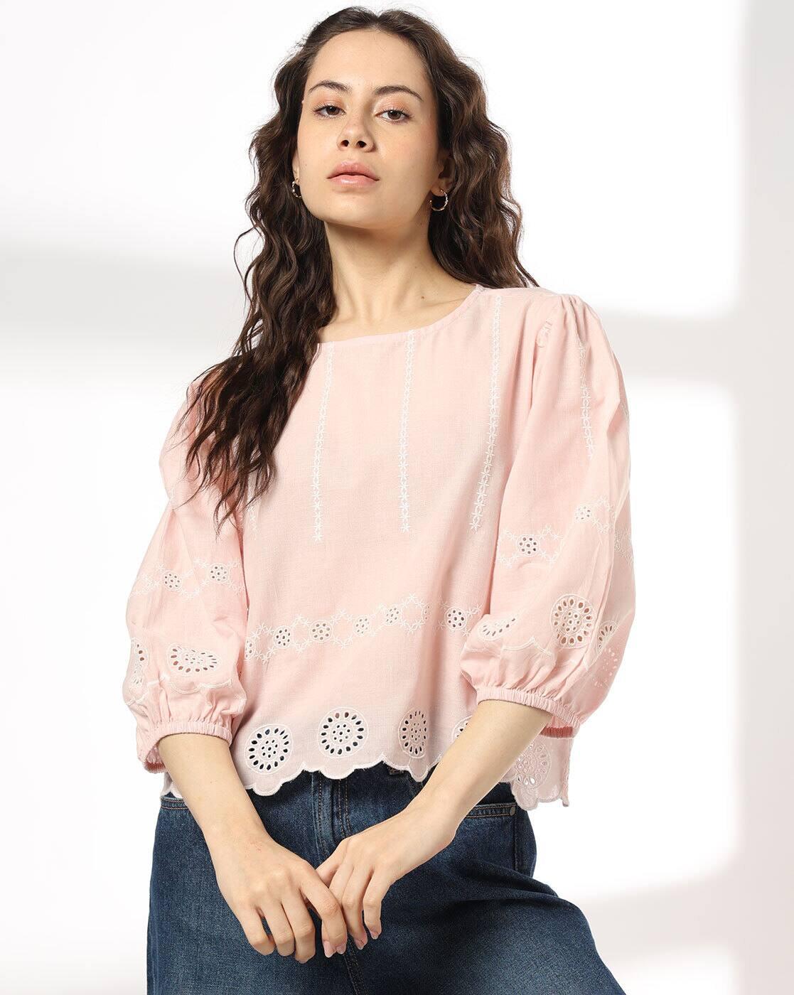 DNMX | Women Schiffli Embroidered Regular Fit Top|0