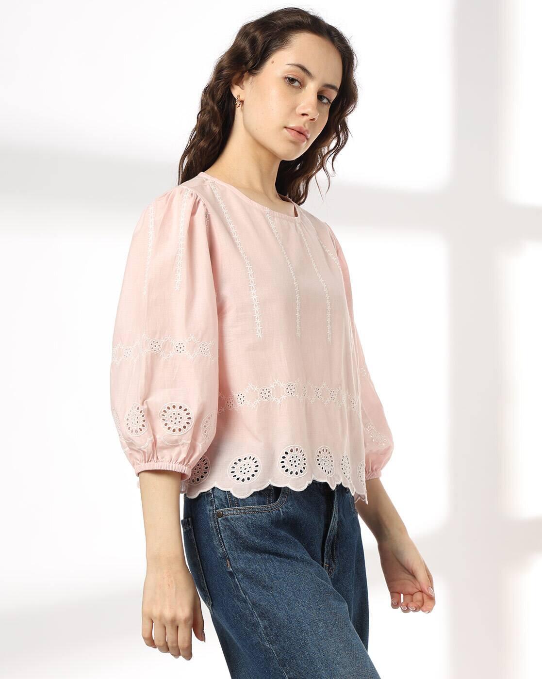 DNMX | Women Schiffli Embroidered Regular Fit Top|1