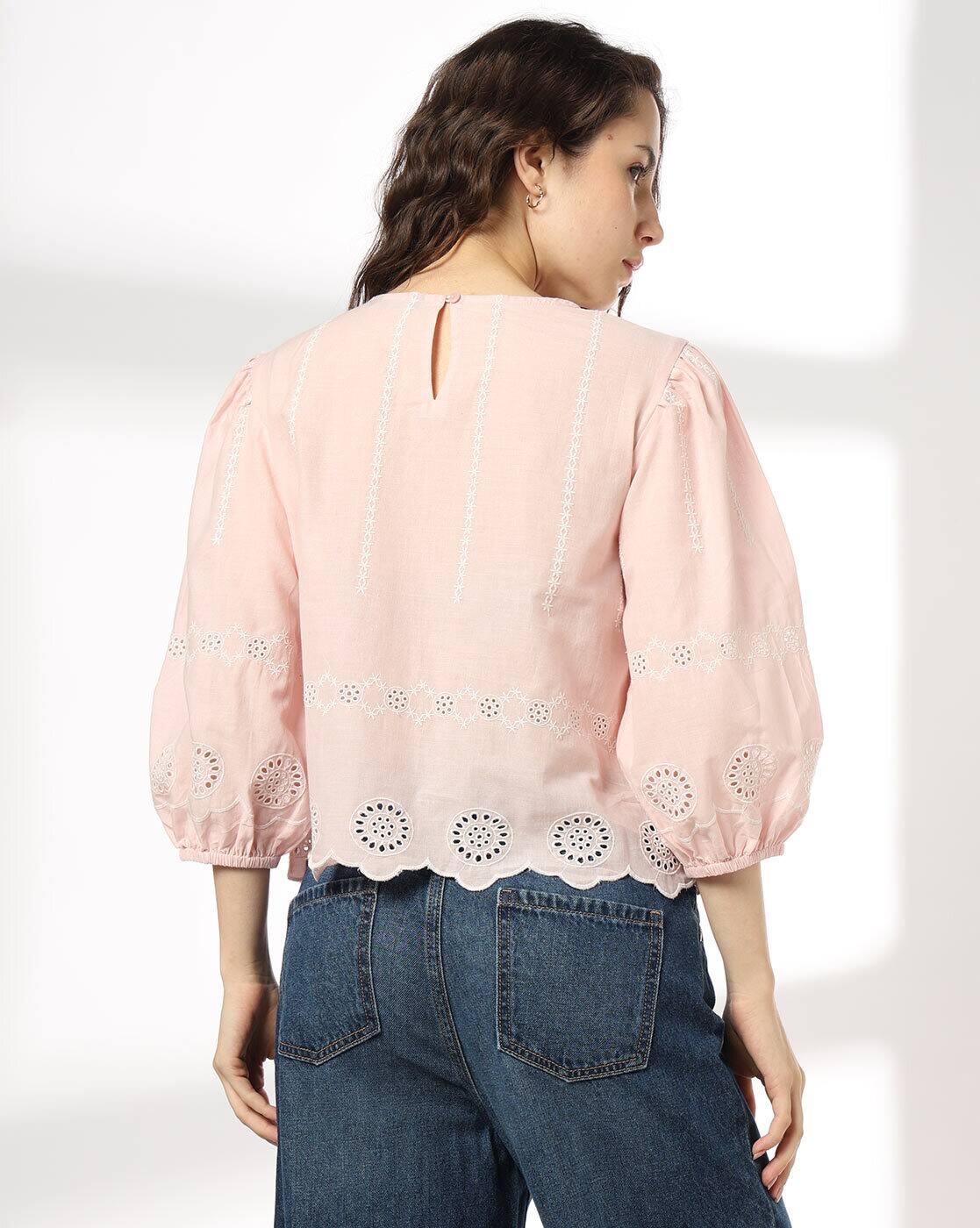 DNMX | Women Schiffli Embroidered Regular Fit Top|2