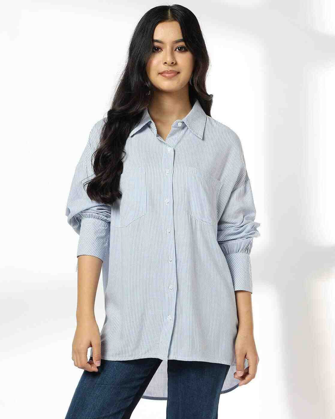 DNMX | Women Pin Stripe Shirt with Tie-Up details|0