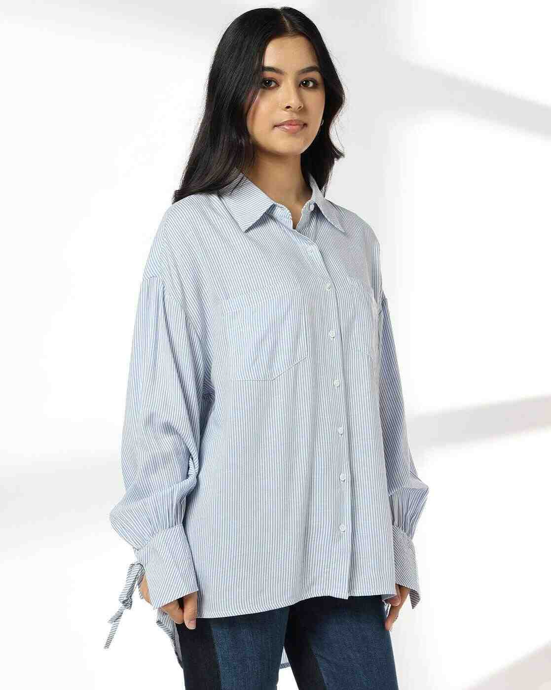 DNMX | Women Pin Stripe Shirt with Tie-Up details|1