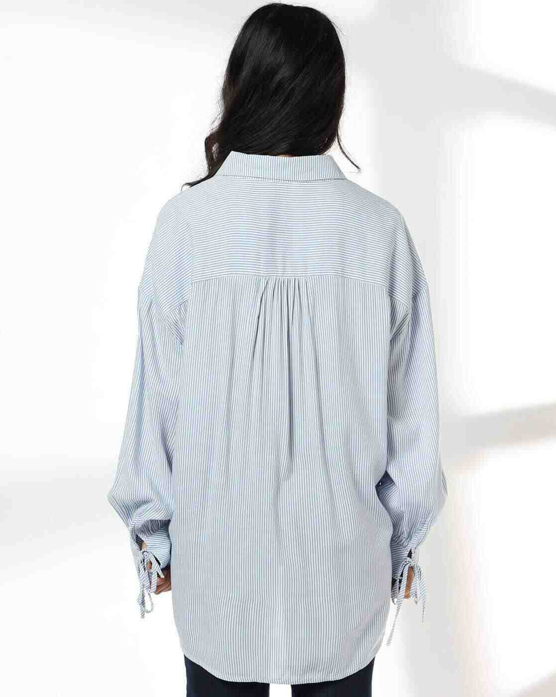 DNMX | Women Pin Stripe Shirt with Tie-Up details|2