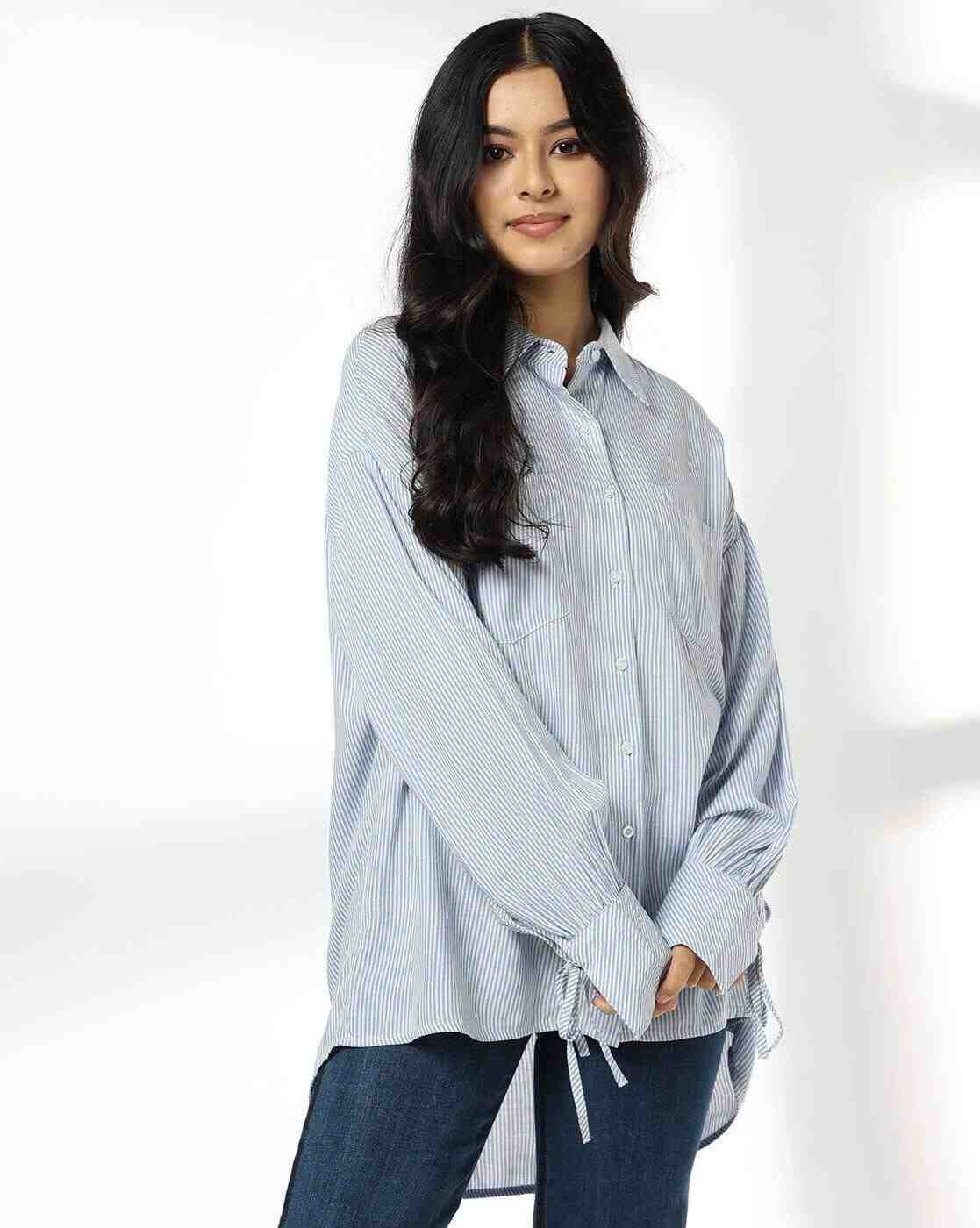 DNMX | Women Pin Stripe Shirt with Tie-Up details|3