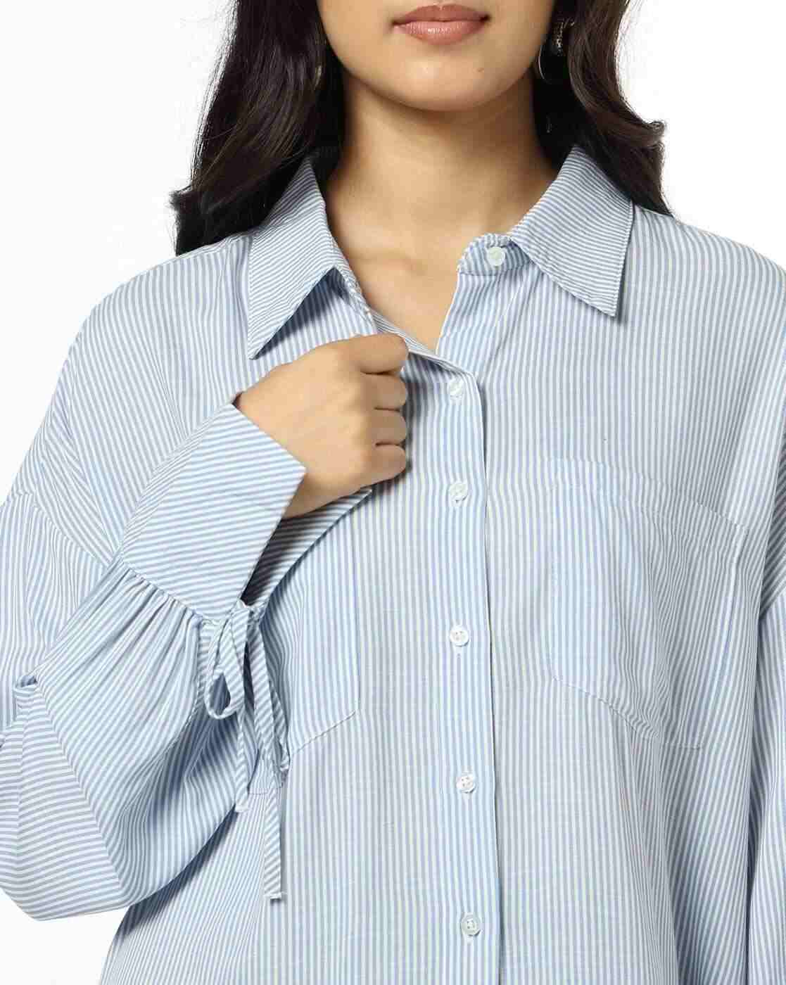 DNMX | Women Pin Stripe Shirt with Tie-Up details|4