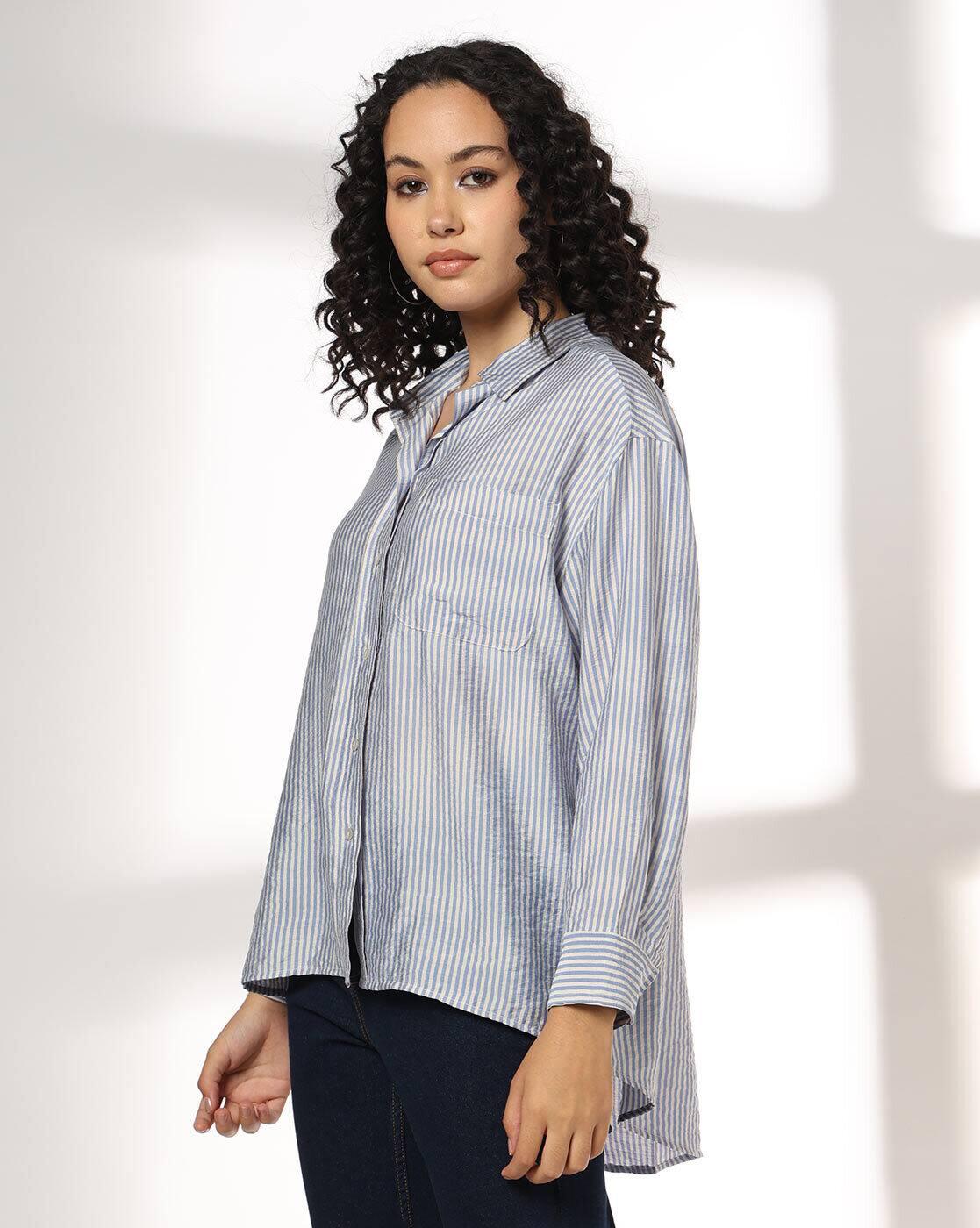 DNMX | Women Striped Loose Fit Classic Shirt|1