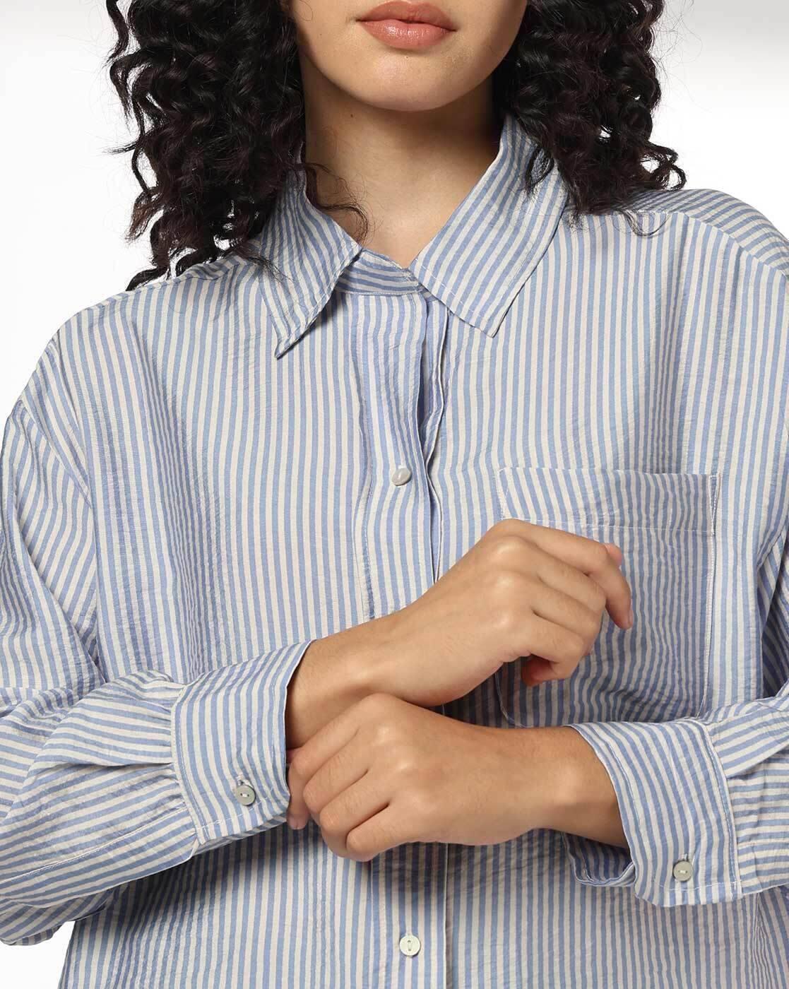 DNMX | Women Striped Loose Fit Classic Shirt|3