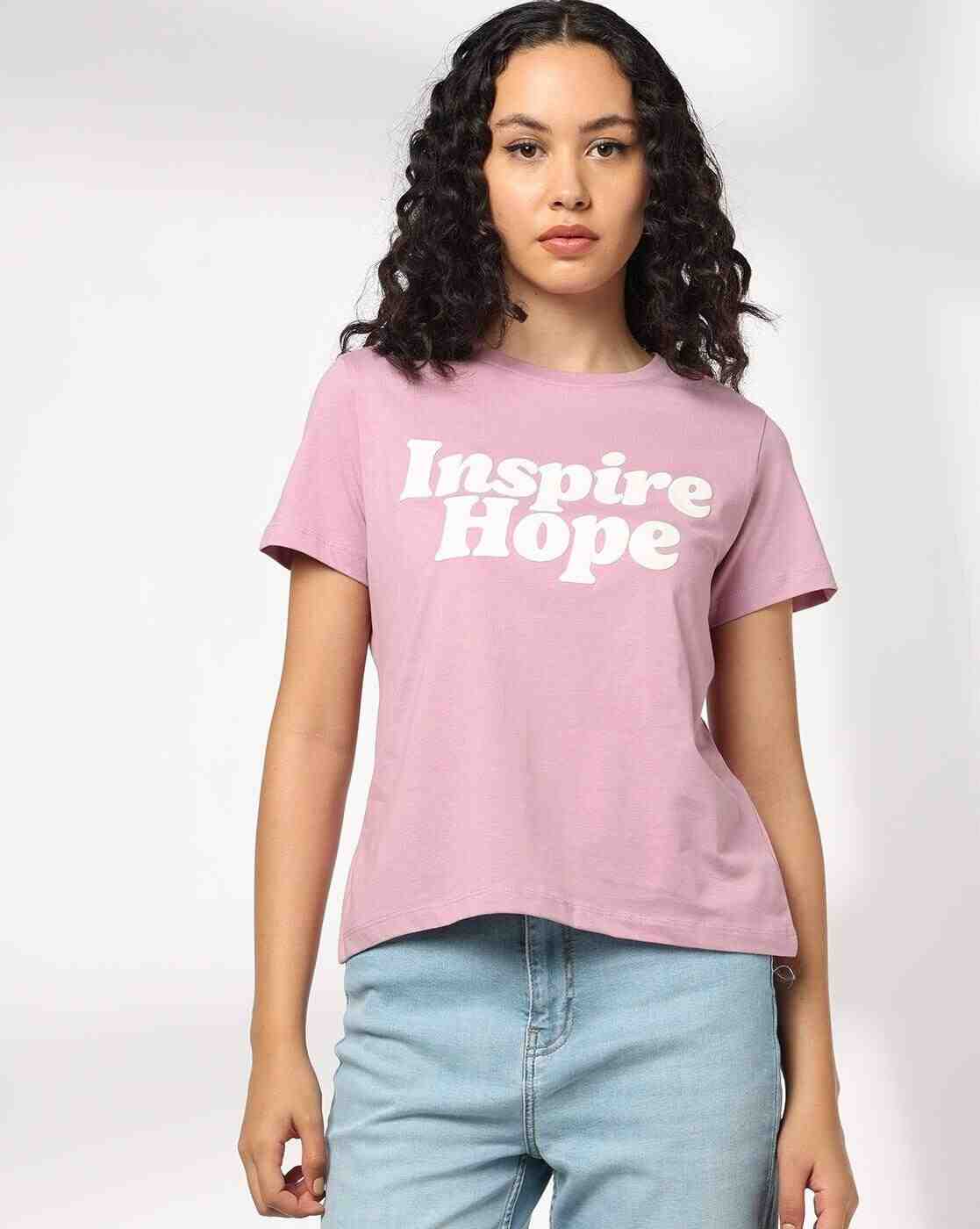 DNMX | Women Typographic Print Boxy Fit Crew-Neck T-Shirt|0