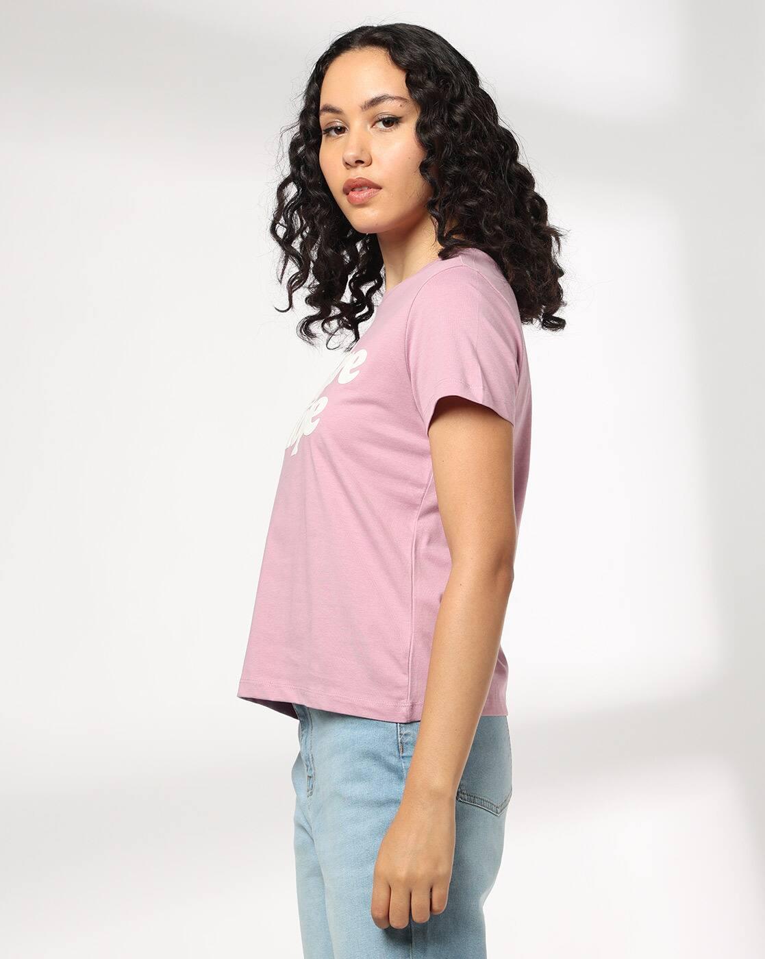 DNMX | Women Typographic Print Boxy Fit Crew-Neck T-Shirt|1