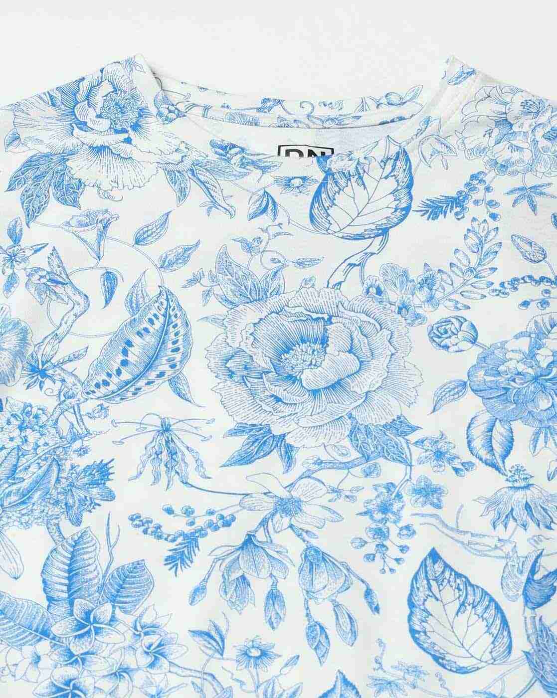 DNMX | Women Leaf Print Loose Fit Crew-Neck T-Shirt|4