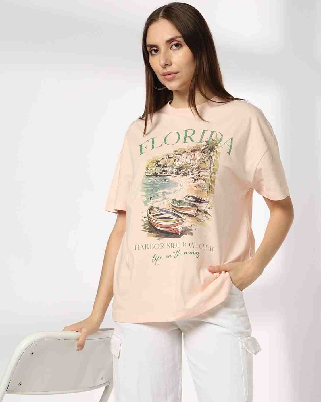 DNMX | Women Graphic Print Loose Fit Crew-Neck T-Shirt|0
