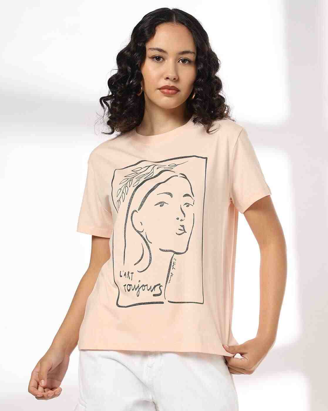 DNMX | Women Printed Relaxed Fit Crew-Neck T-Shirt|0