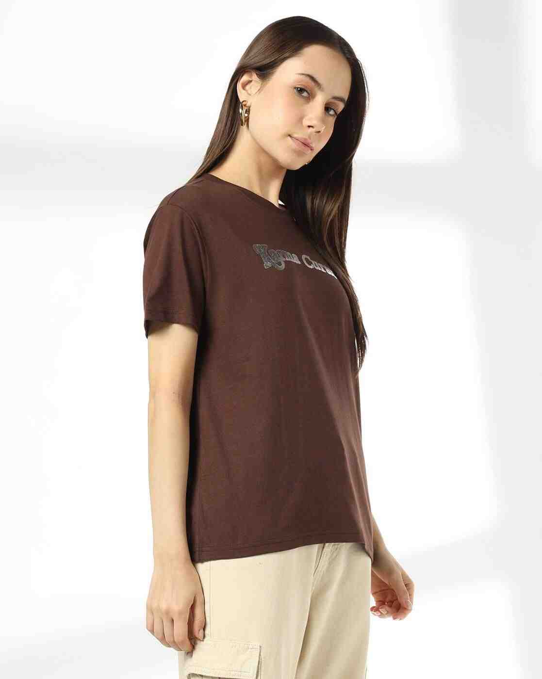 DNMX | Women Typographic Print Boxy Fit Crew-Neck T-Shirt|1